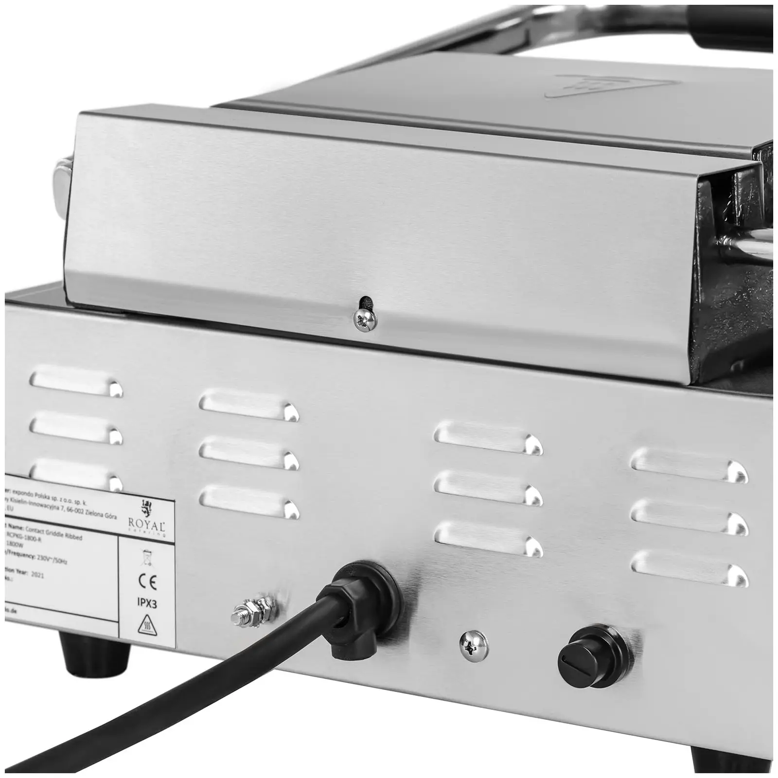 Kontaktní gril - vroubkovaný a hladký - Royal Catering - 1,800 W (Grilovací deska: Ribbed + Flat)