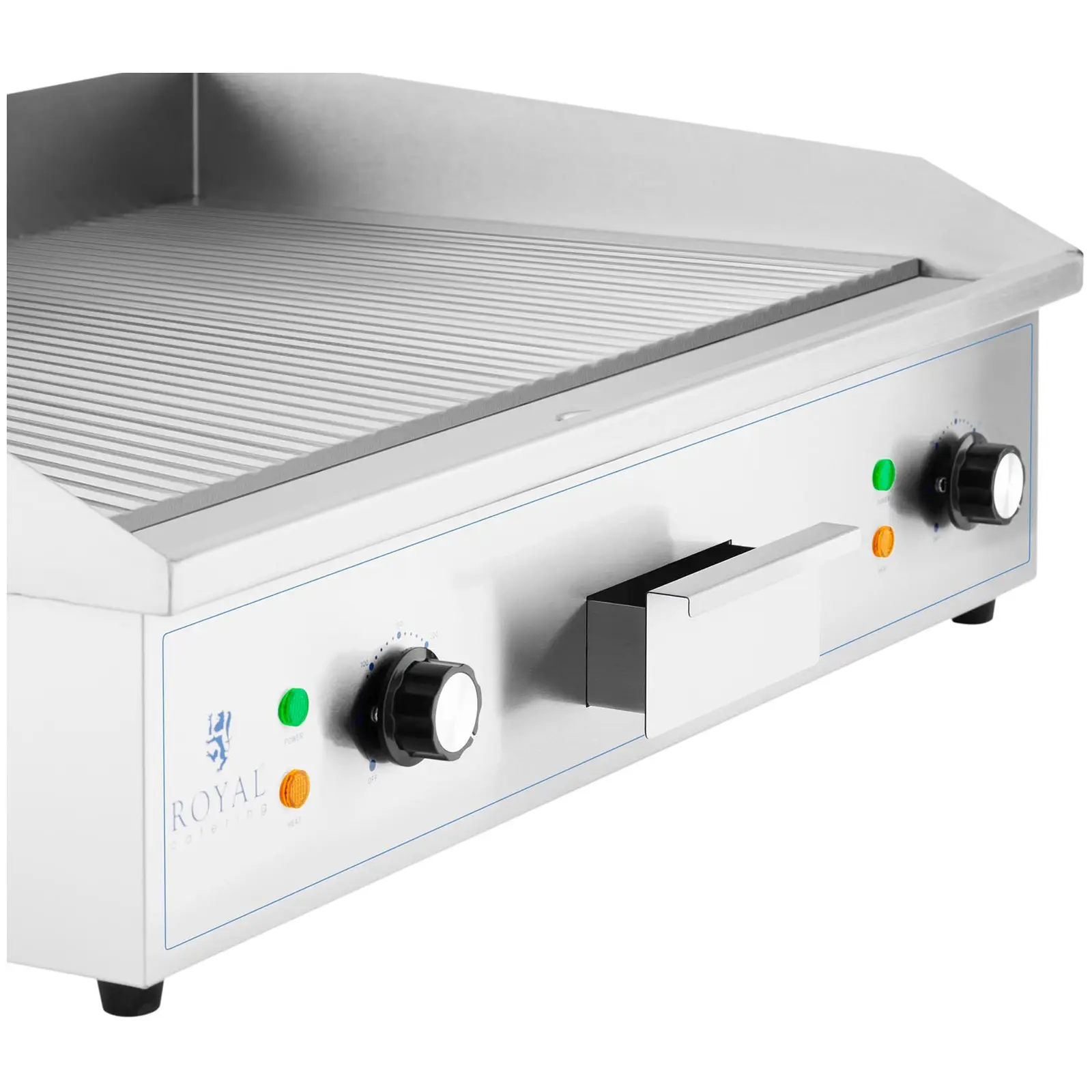 Fry top elettrico doppio - 700 x 400 mm - Royal Catering - Piastra rigata - 4400 W