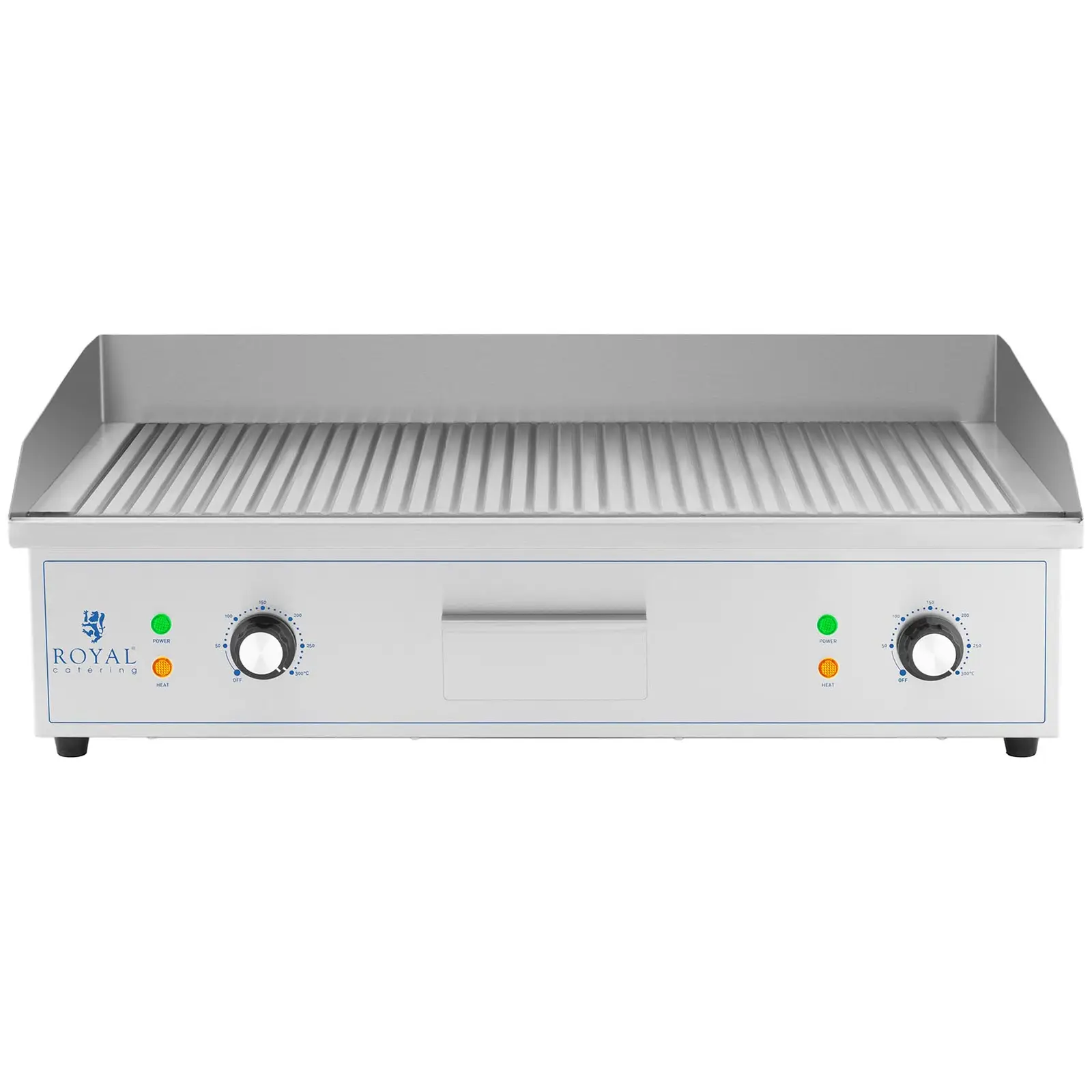 Elektrická grilovací deska - 700 x 400 mm - Royal Catering - vroubkovaná deska - 4400 W (Barva: Stříbrná)