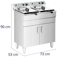Friteuse électrique double - 26 l - 10,000 W - Robinet - Zone froide - Armoire