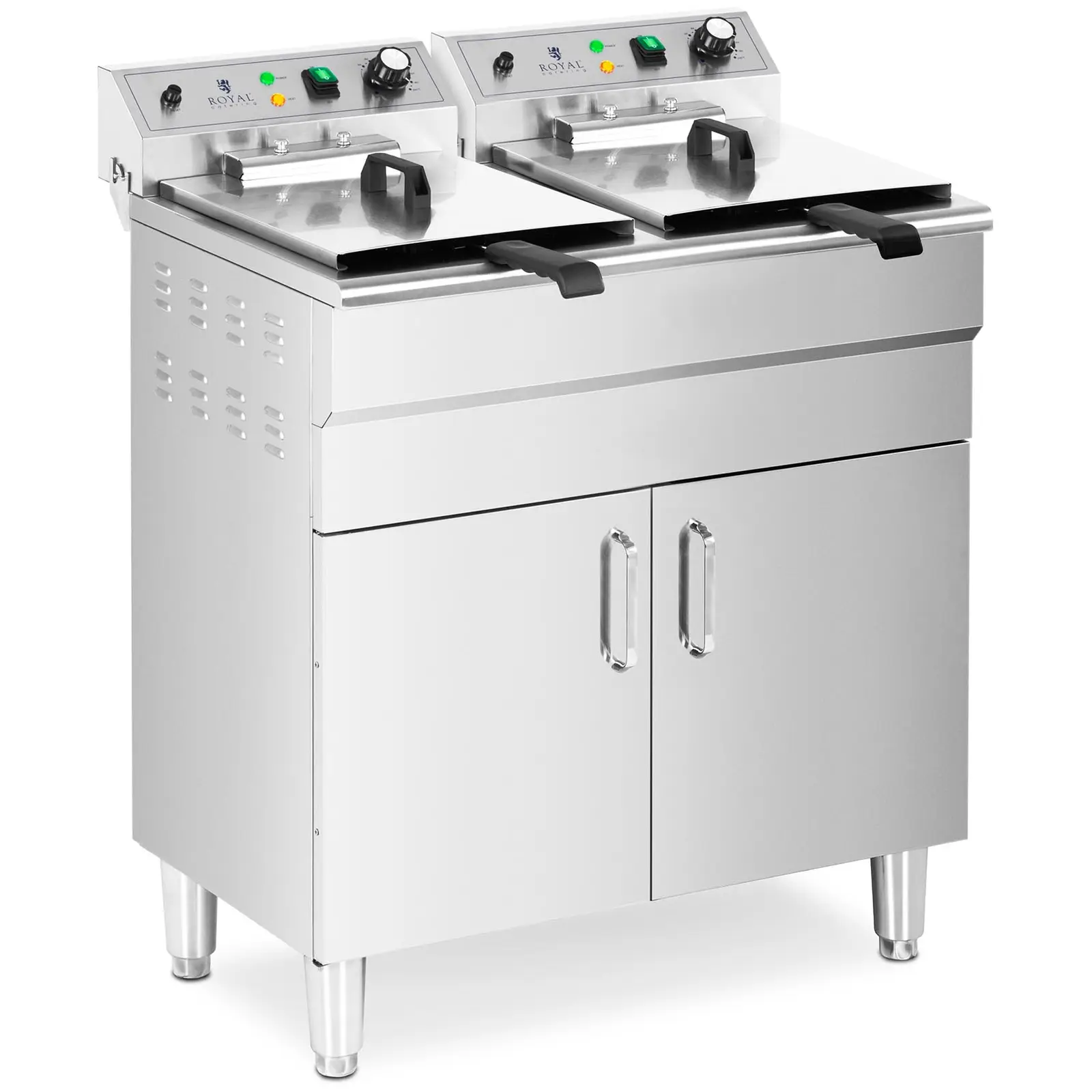 Elektro-Doppel-Fritteuse - 2 x 16 l - 10 000 W - 400 V - Unterschrank - Ablasshahn - Royal Catering