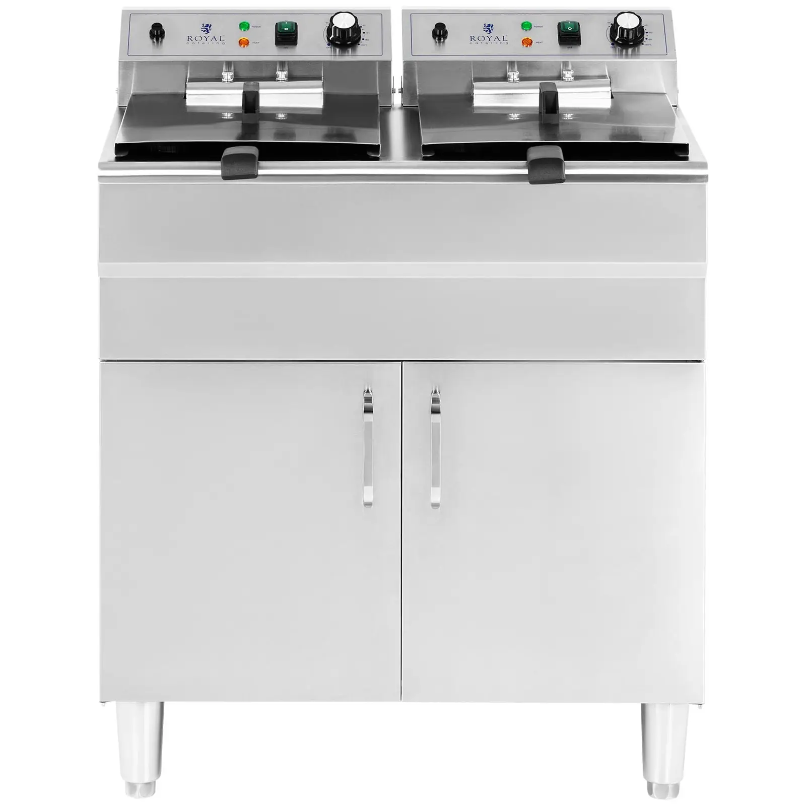 Elektrická dvojitá fritéza - 2 x 16 l - 10 000 W - 400 V - podstavná skříňka - vypouštěcí kohout - Royal Catering (Tepelná ochrana: Ano)