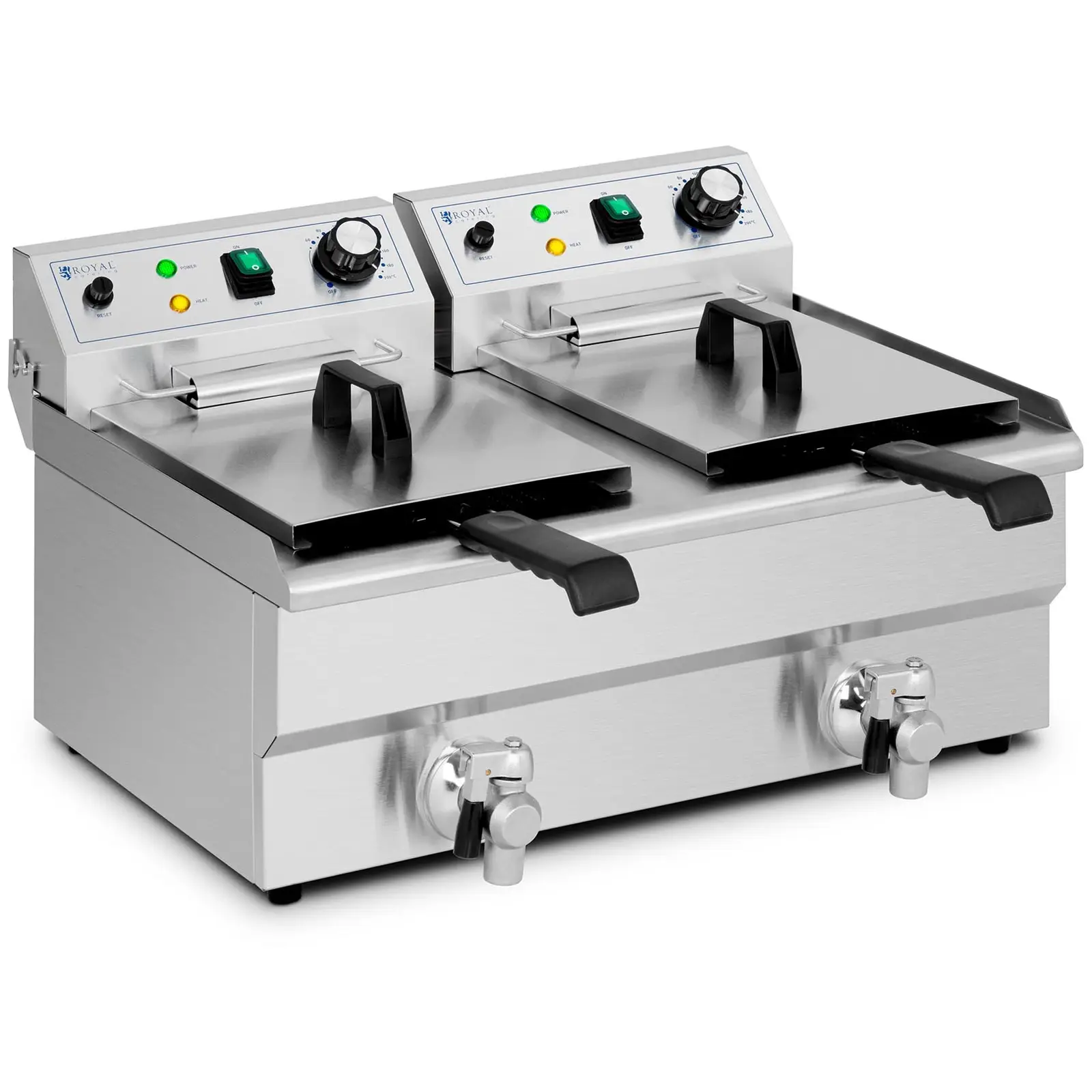 Elektro-Doppel-Fritteuse - 2 x 9 l - 6000 W - Ablasshahn - Royal Catering