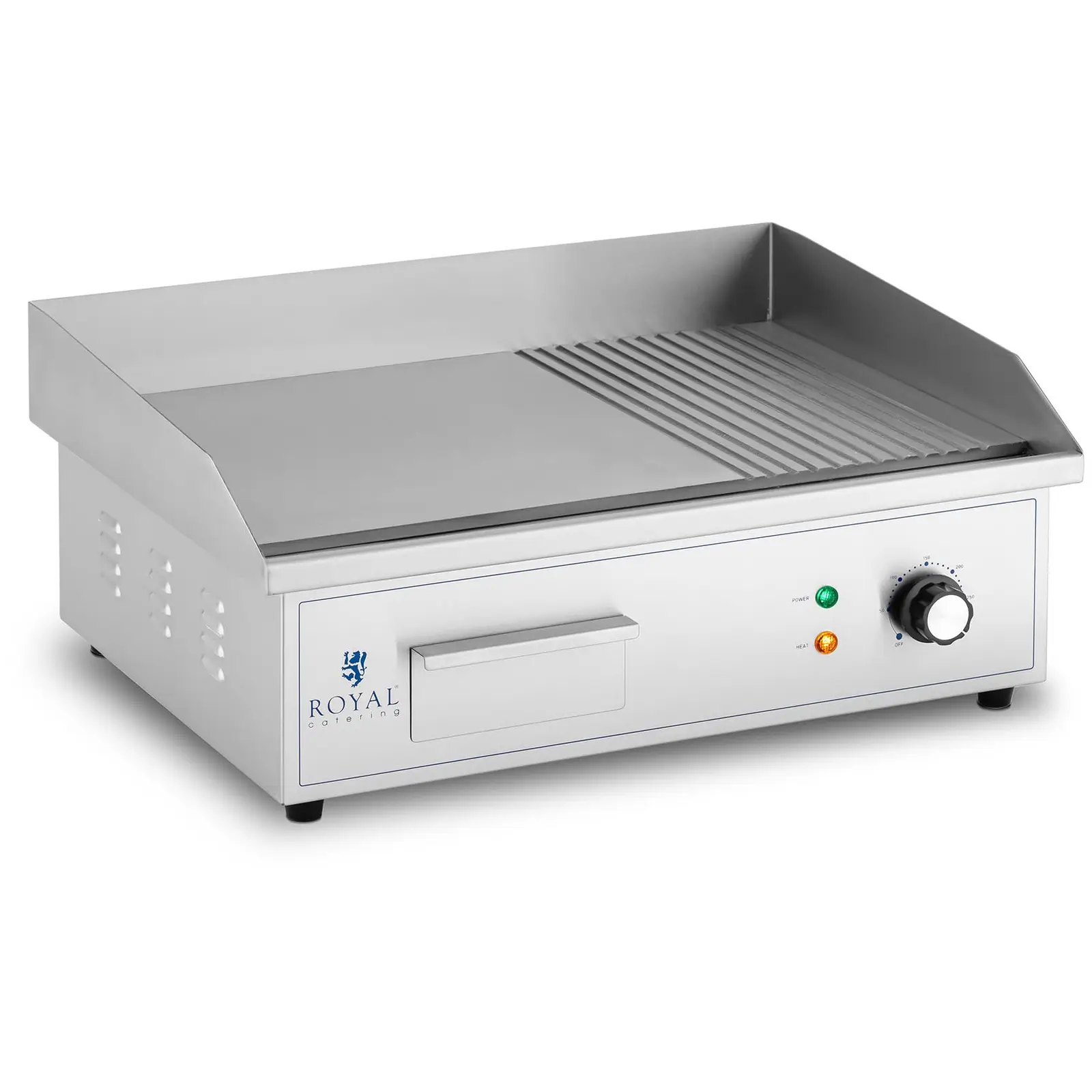 Fry top elettrico - Piastra liscia e rigata in acciaio inox - 548 x 350 mm - Liscio + rigato - 3000 W