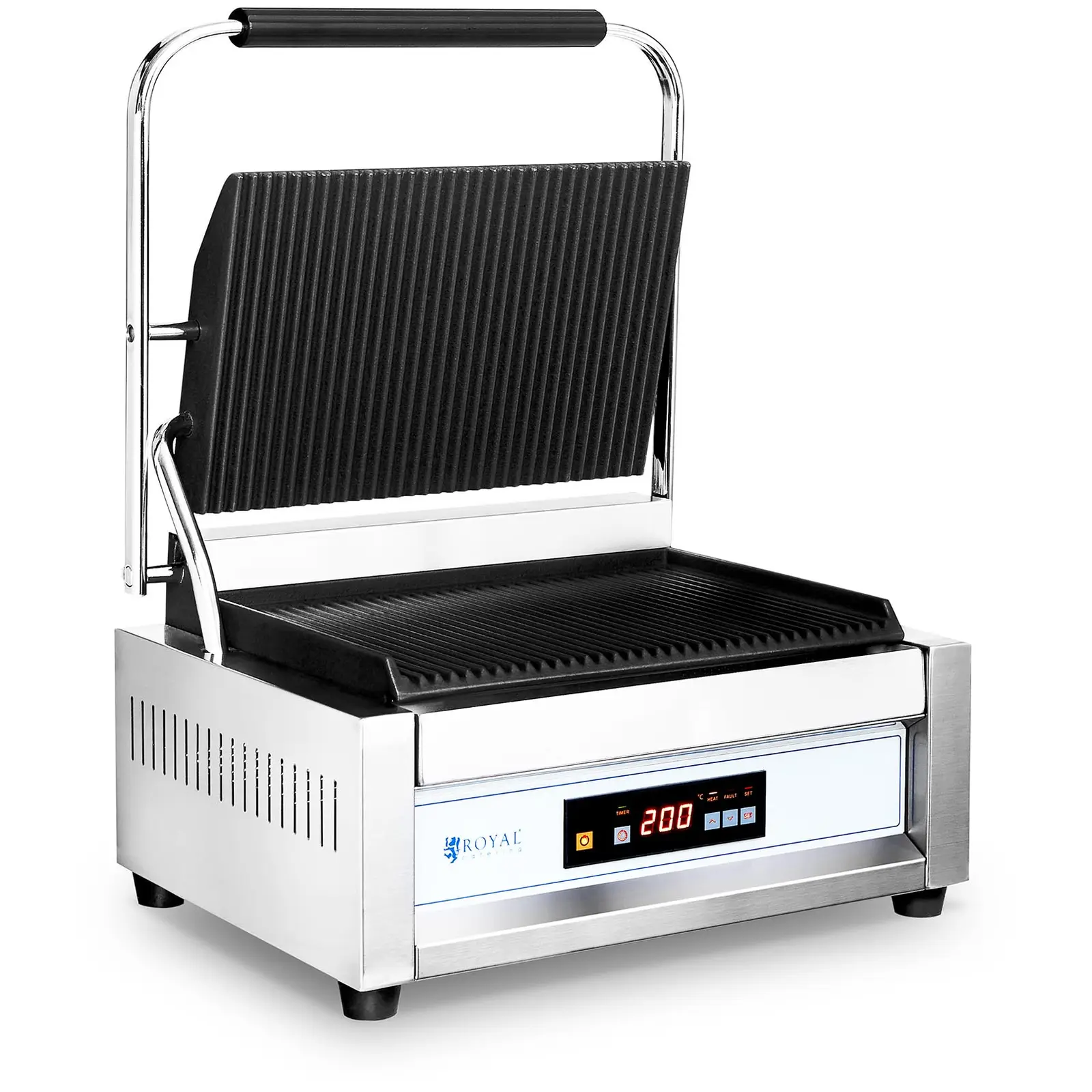 Kontakt grill - 2,200 W - Royal Catering - nagy grill lap - bordázott