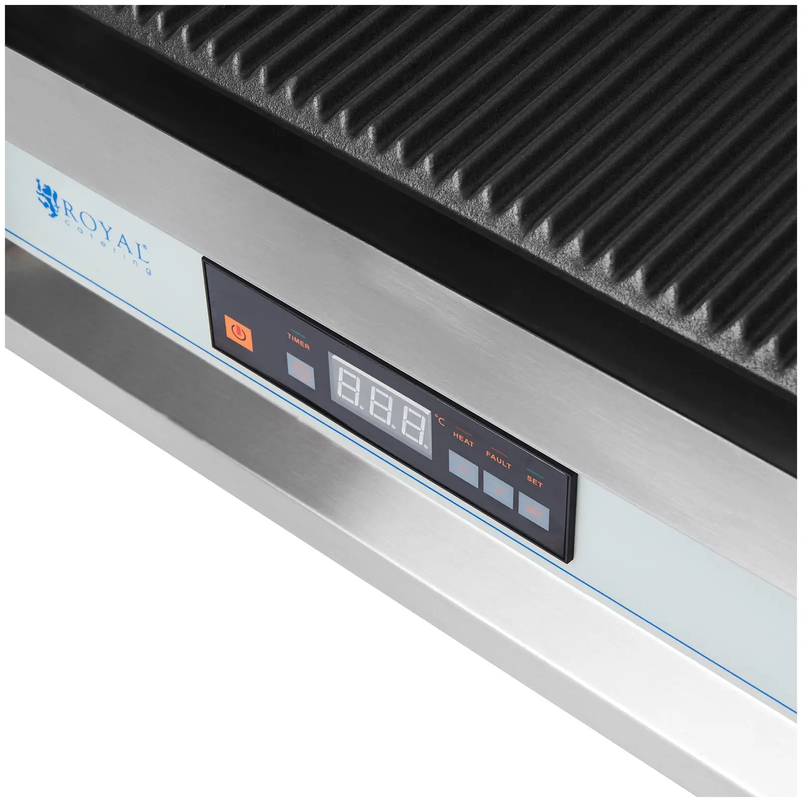 Kontaktní gril - 2 200 W - Royal Catering - velká deska - vroubkovaná (Odkapávací miska: Ano)