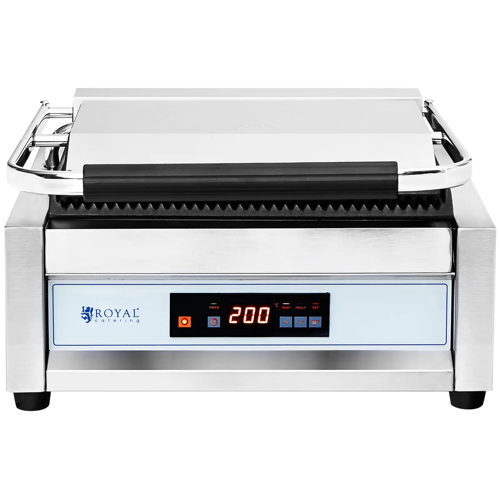 Piastra per panini, toast e bistecchiera elettrica - 2,200 W - Royal Catering - Piastra grande - Rigata