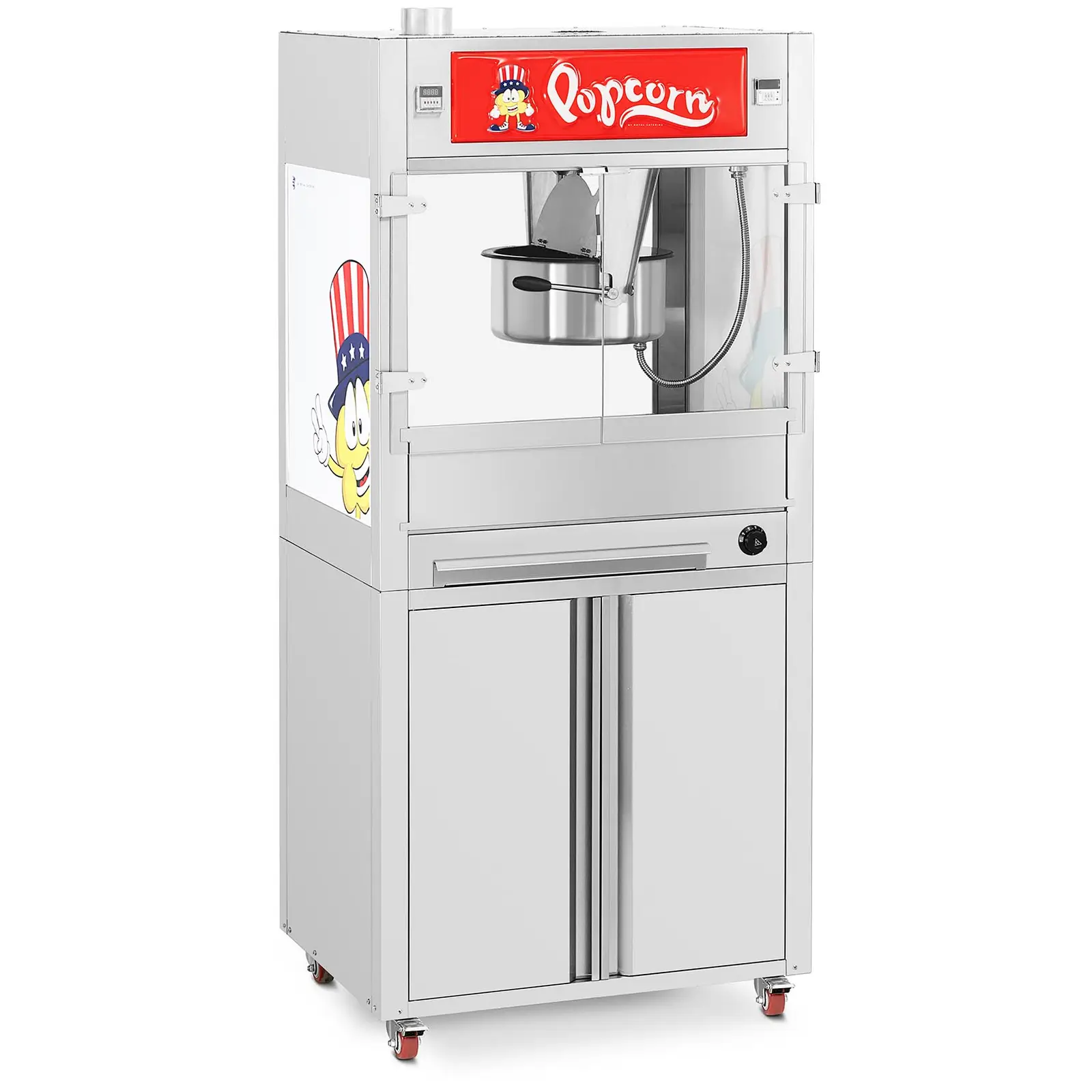 Factory second Popcorn Machine - with base cabinet on wheels - Royal Catering - large