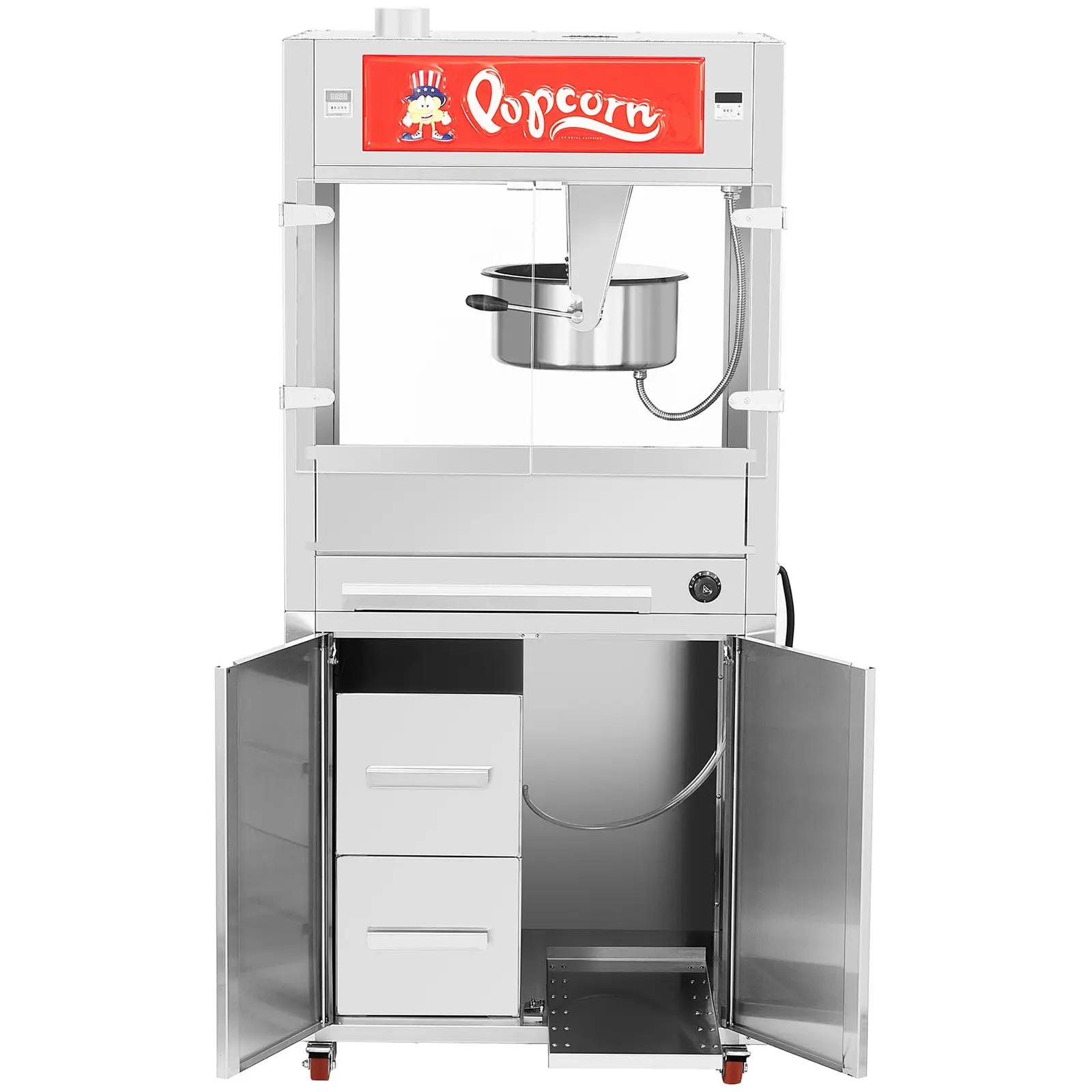 Tweedehands Popcornmachine - met onderkast op wielen - Royal Catering - groot