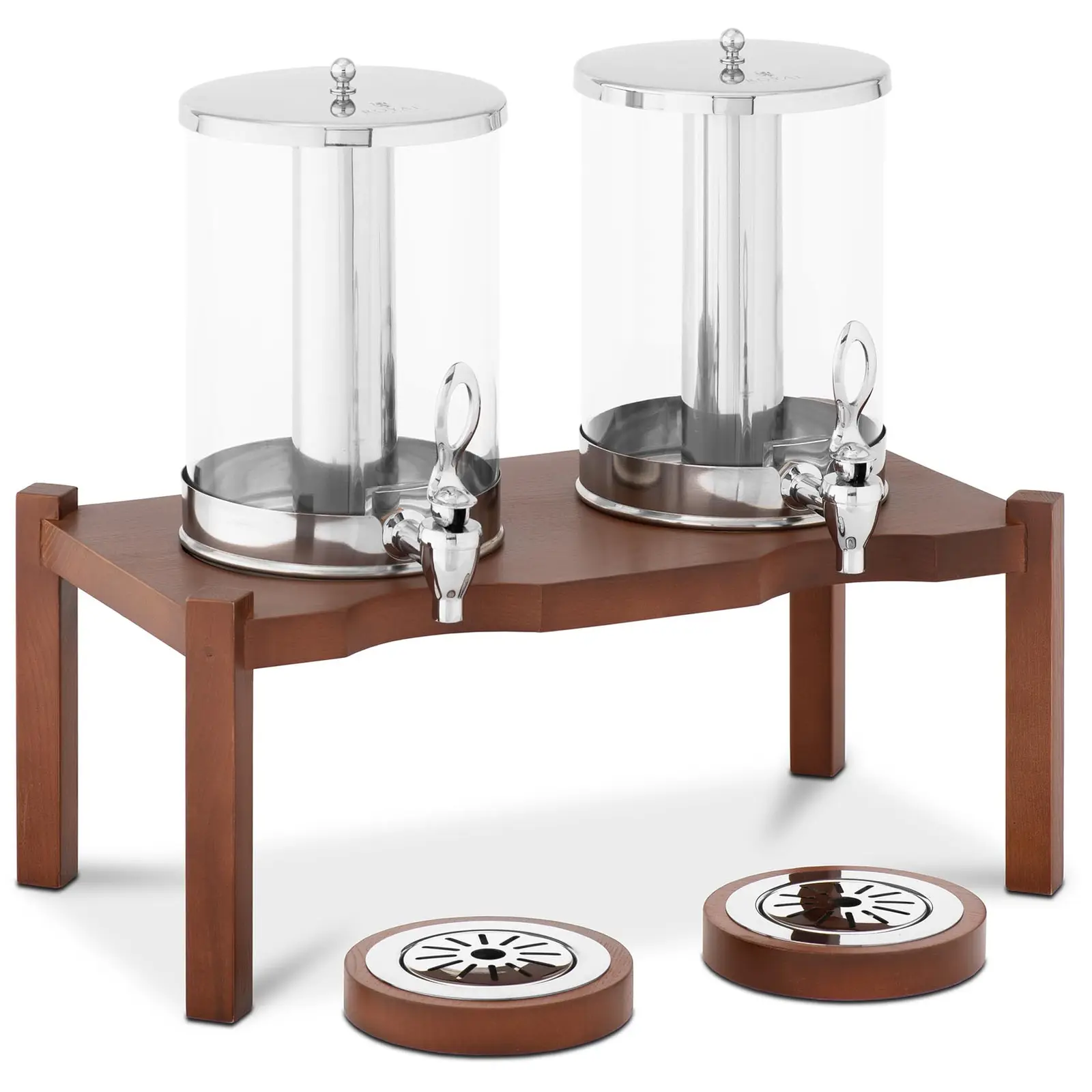 Фабрични втори продукти Диспенсър за сок - 2 x 7 л - система за охлаждане - рамка от тъмно дърво - Изображение на продукта