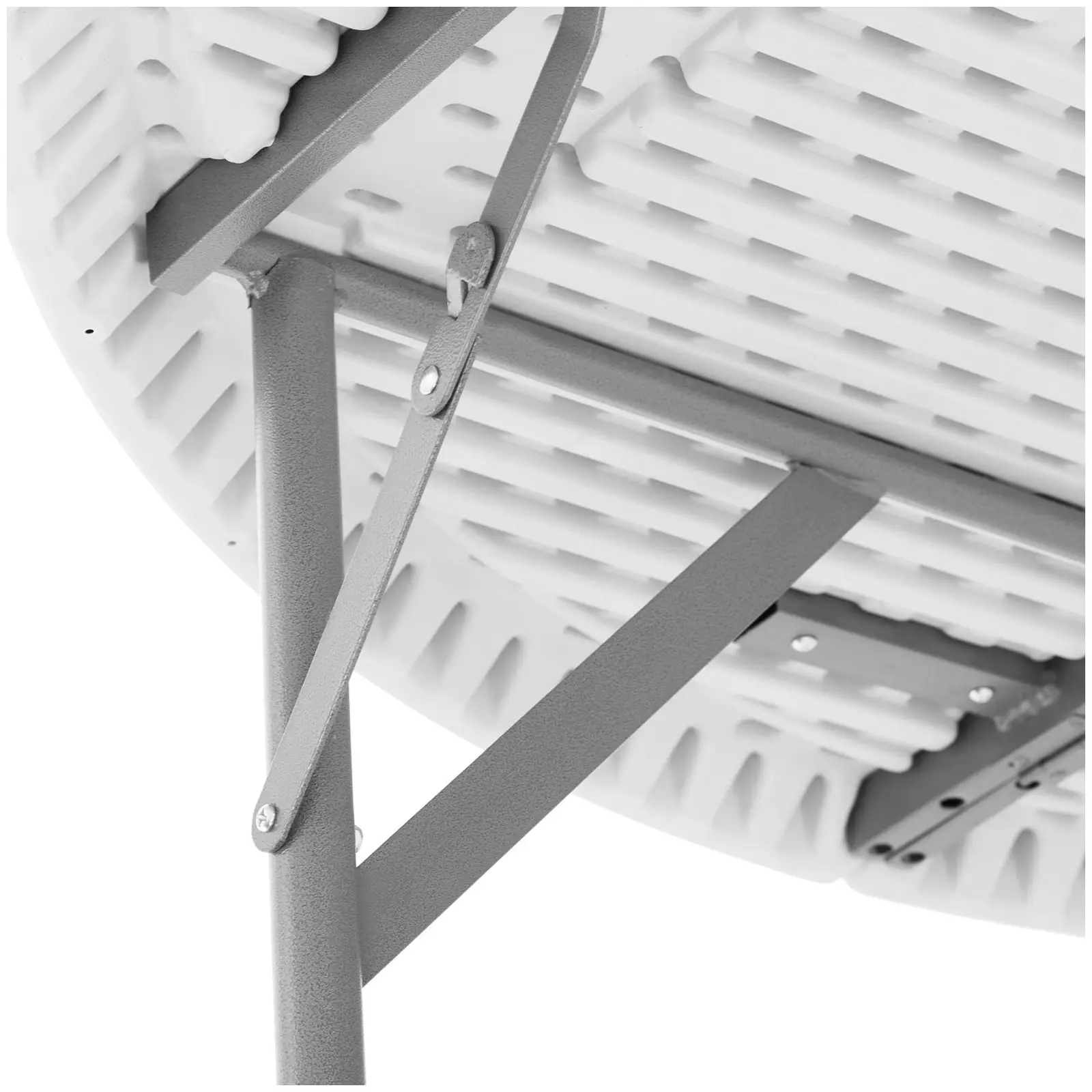 Skládací stůl - kulatý - Ø 1 500 x 740 mm - Royal Catering - 150 kg - interiér/exteriér - bílý (Materiál: Ocel)