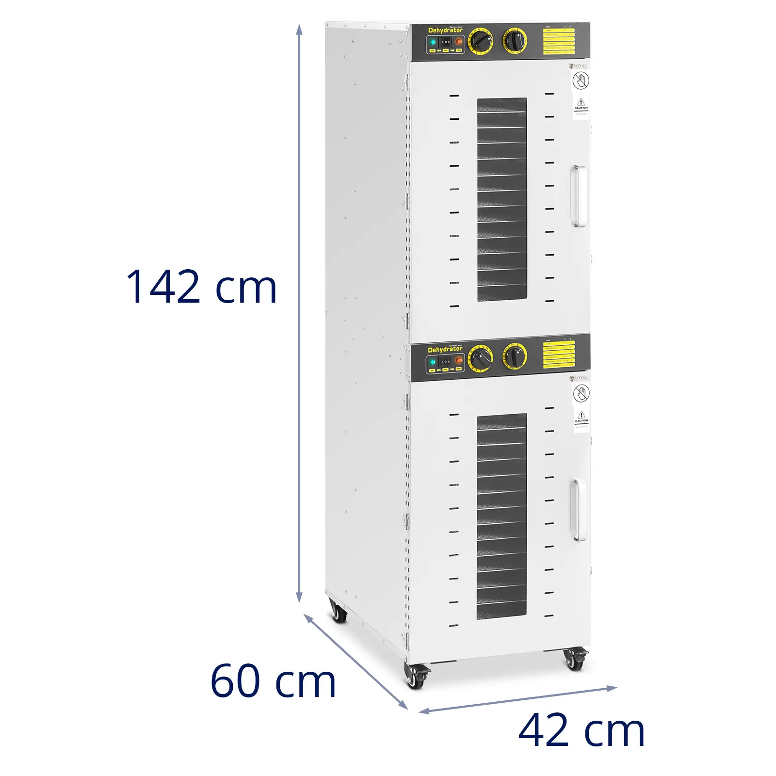 Desidratador de alimentos - 3150 W - Royal Catering - 32 grelhas - 2 compartimentos (Dimensões do envio (CxLxA): 71 x 51 x 150 cm)