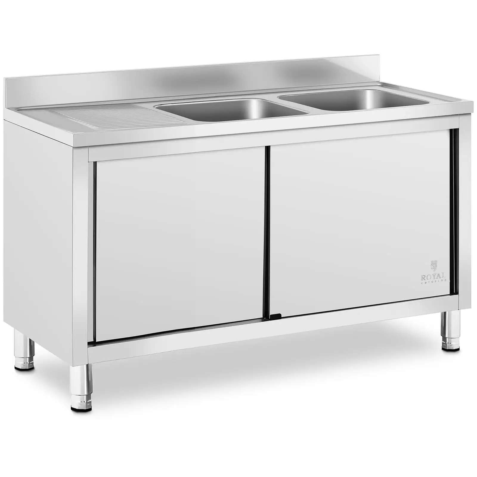 Fregadero de acero inoxidable - 2 cubas - Royal Catering - Acero inoxidable - 500 x 400 x 300 mm