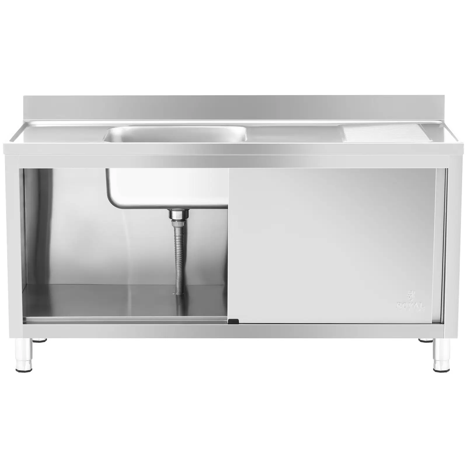 Dřezová skříň - 1 dřez - Royal Catering - Ušlechtilá ocel - 500 x 400 x 240 mm (Barva: Stříbrná)