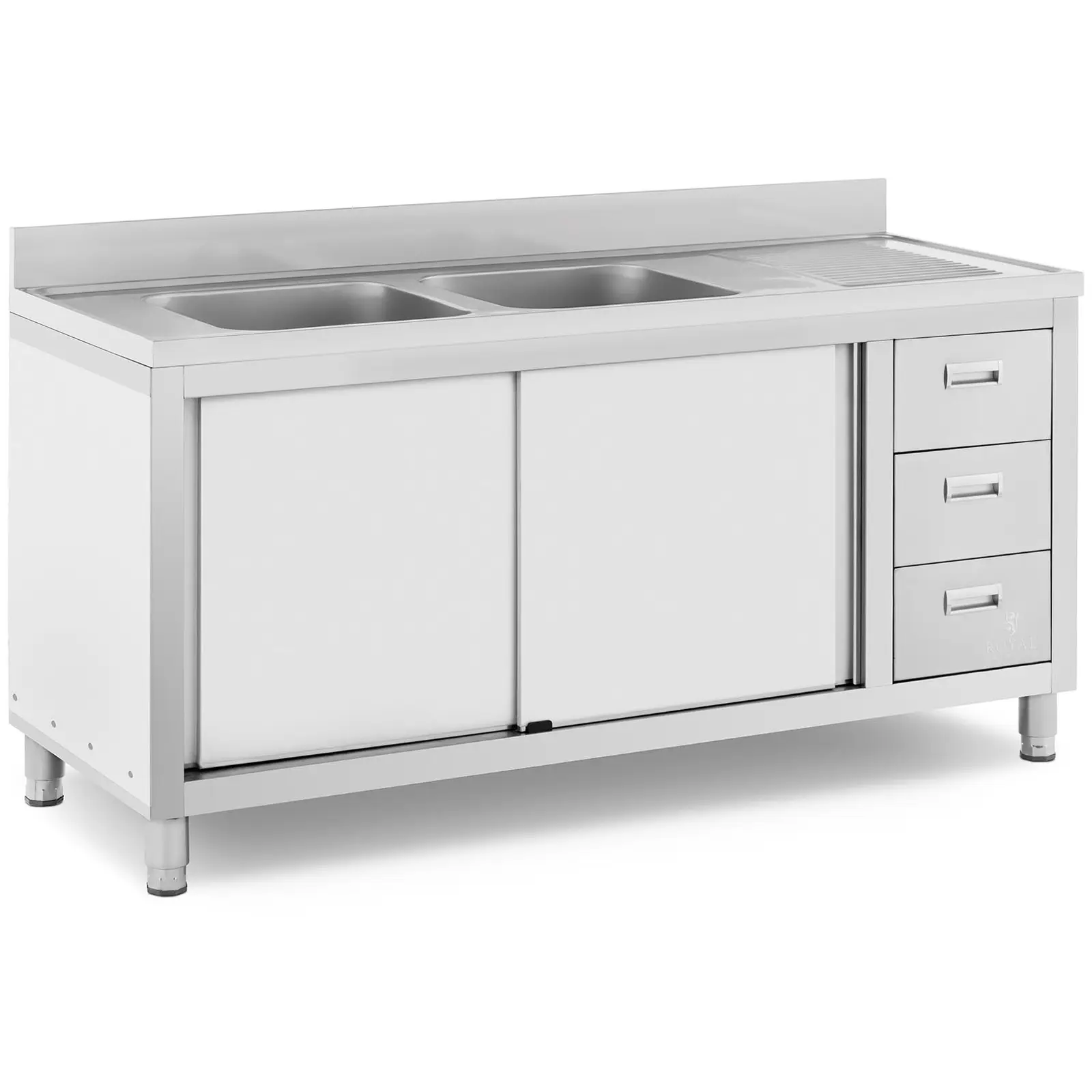 Komercijalni kuhinjski sudoper - 2 umivaonika - Royal Catering - Ne hrđajući Čelik - 400 x 400 x 300 mm
