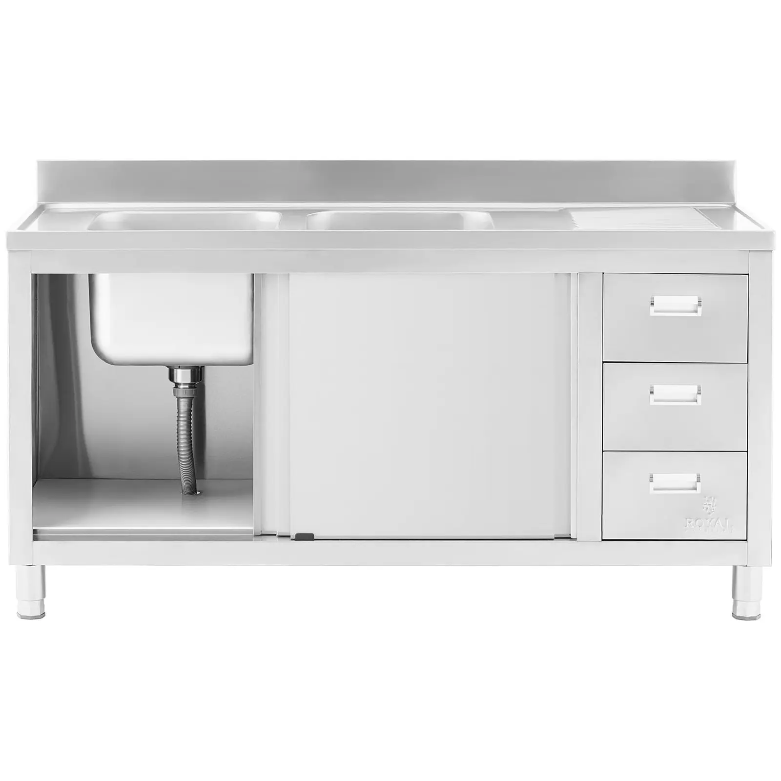 Dřezová skříň - 2 dřezy - Royal Catering - ušlechtilá ocel - 400 x 400 x 300 mm (Materiál: Ušlechtilá ocel)