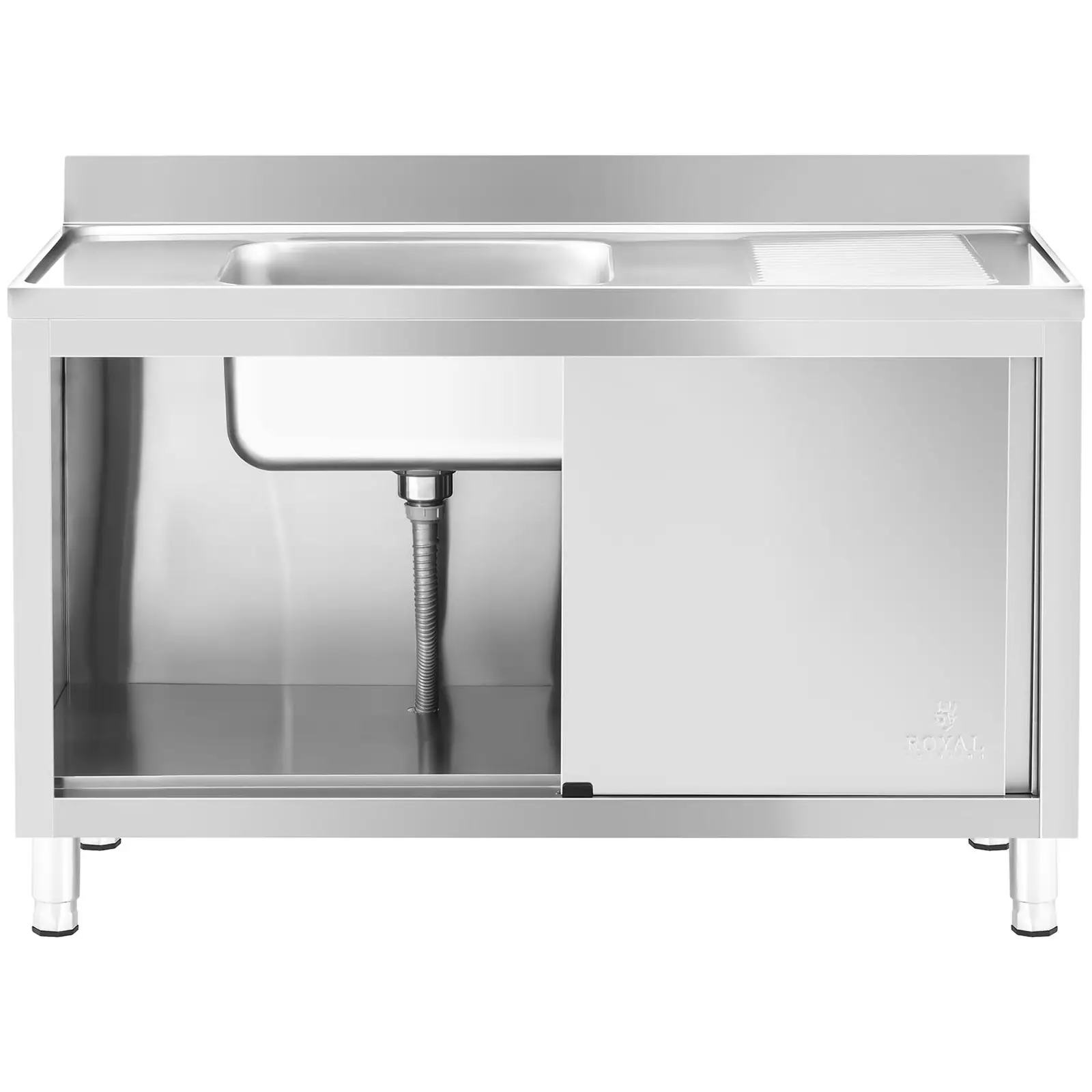 Dřezová skříň - 1 dřez - Royal Catering - ušlechtilá ocel - 500 x 400 x 240 mm (Barva: Stříbrná)