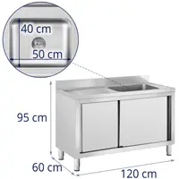 Commercial Kitchen Sink - 1 basin - Royal Catering - Stainless steel - 500 x 400 x 260 mm