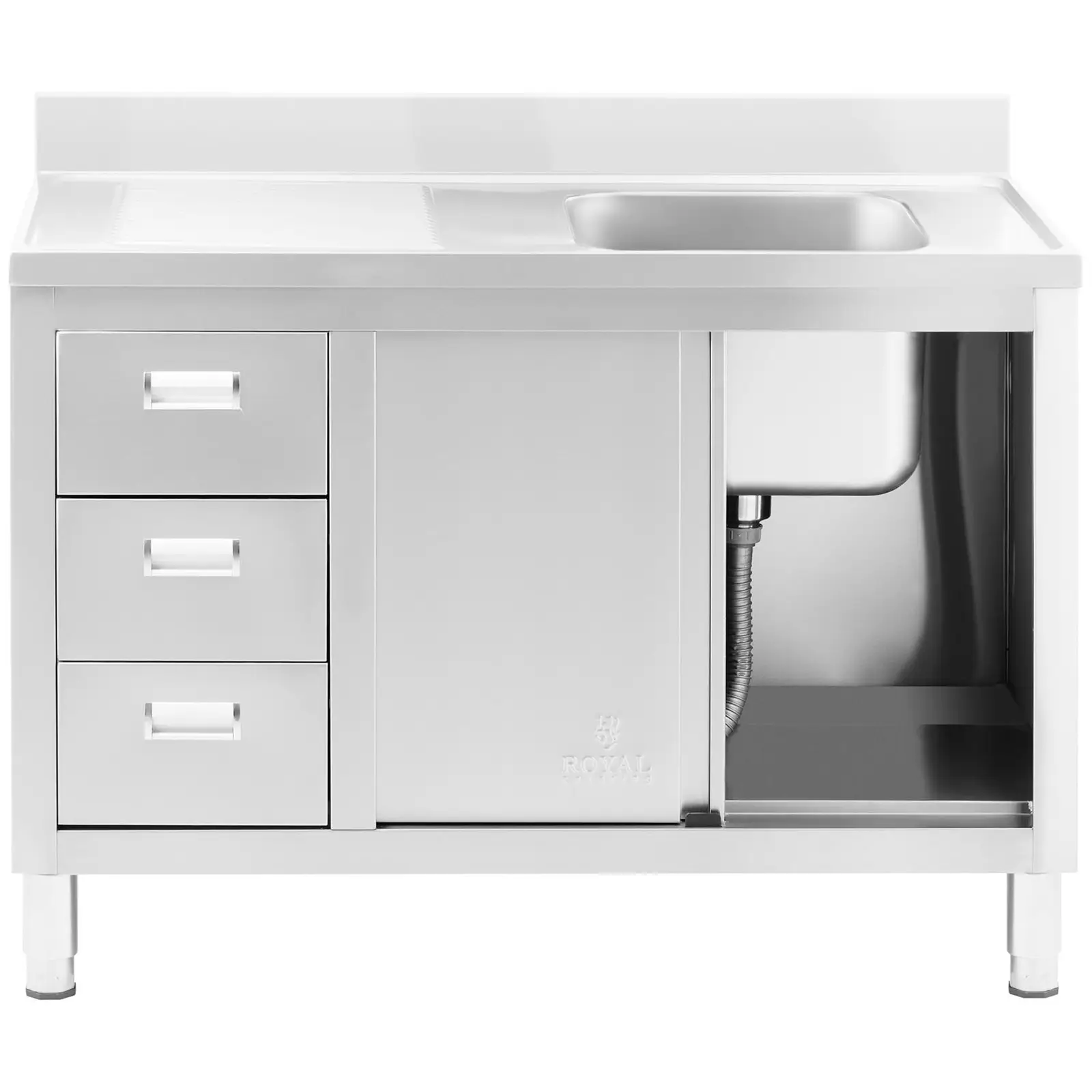 Dřezová skříň - 1 dřez - Royal Catering - Ušlechtilá ocel - 400 x 400 x 300 mm (Materiál: Ušlechtilá ocel)