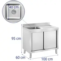 Komercialno kuhinjsko korito - 1 umivalnik - Royal Catering - Iz nerjavečega jekla - 400 x 400 x 240 mm