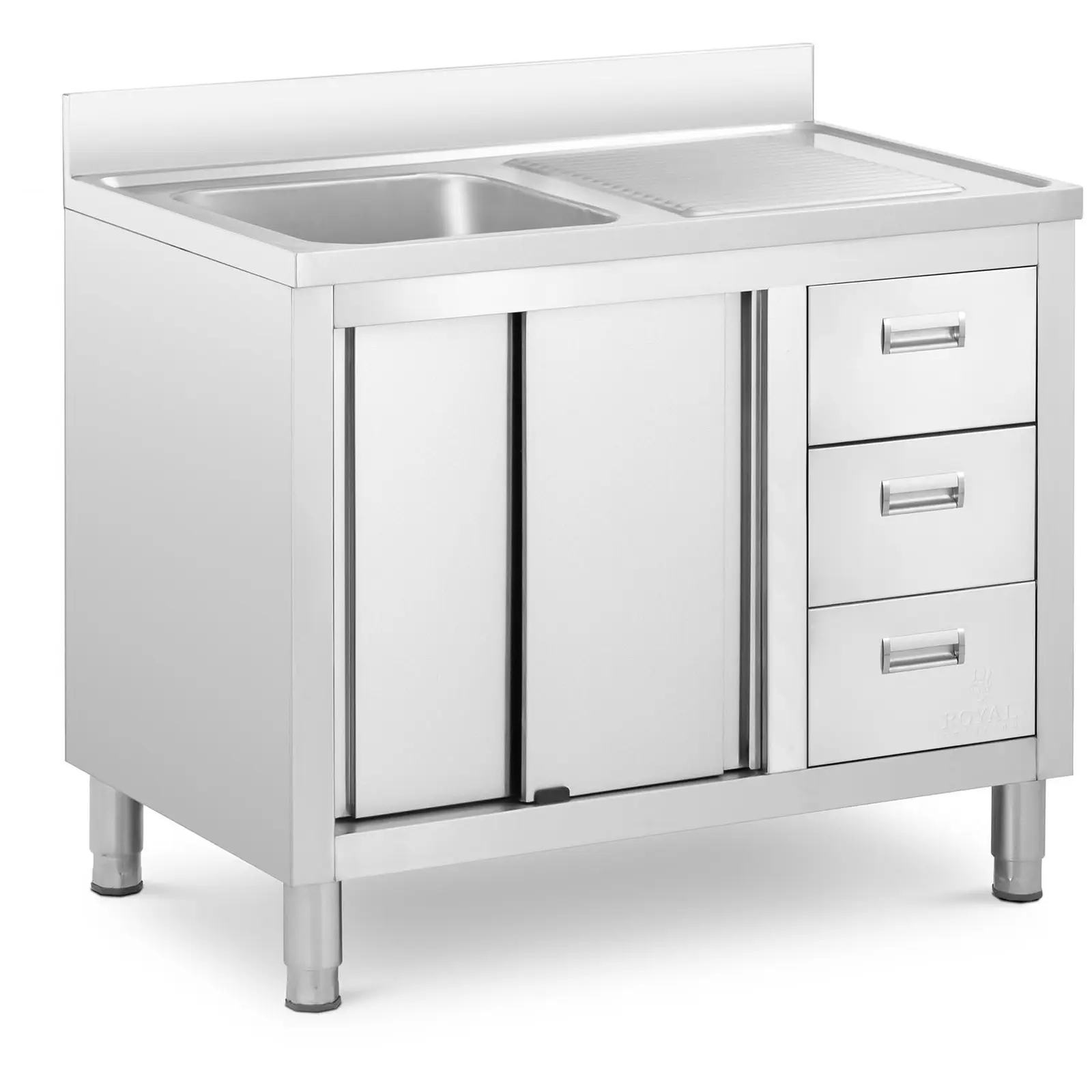 Lavello cucina - Acciaio inox - 1 vasca- Royal Catering - 400 x 400 x 300 mm