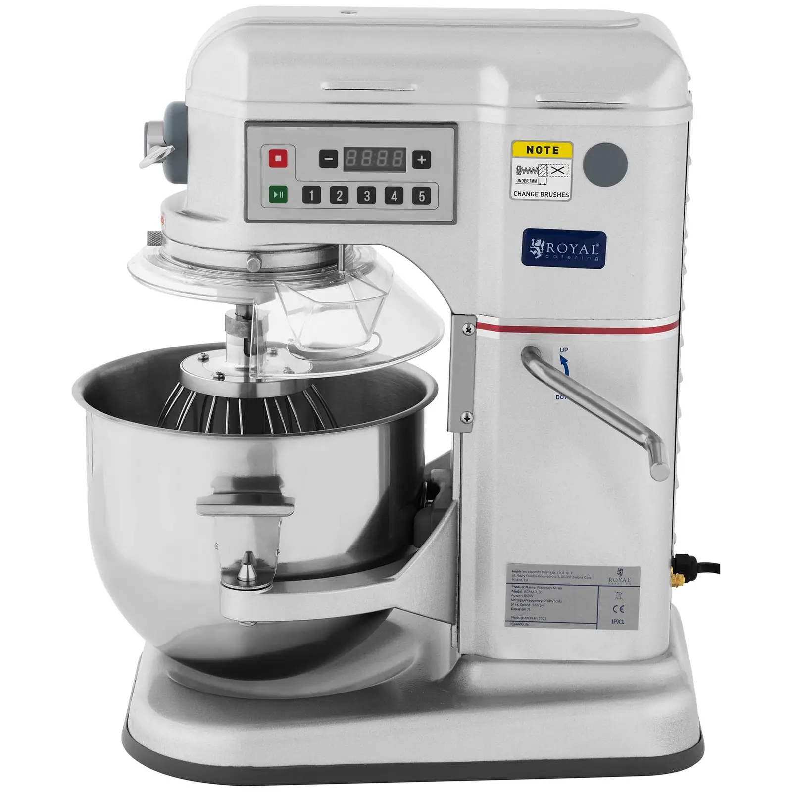 Hnětač těsta - 650 W - Royal Catering - kombinovatelný s příslušenstvím (Materiál: Ušlechtilá ocel)