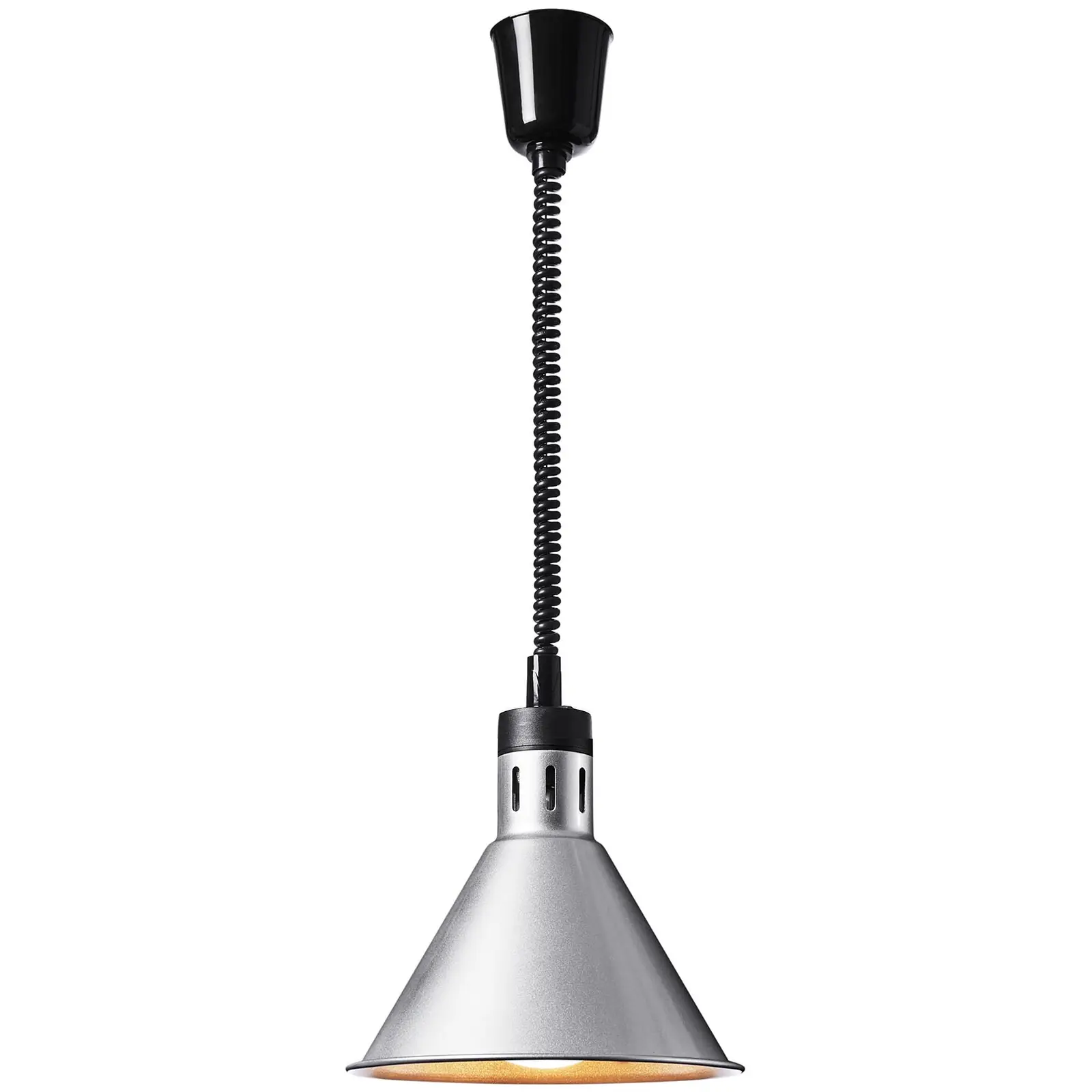 Lampa grzewcza do potraw - srebrna - 27.5 x 27.5 x 31 cm - Royal Catering - stal - regulowana wysokość