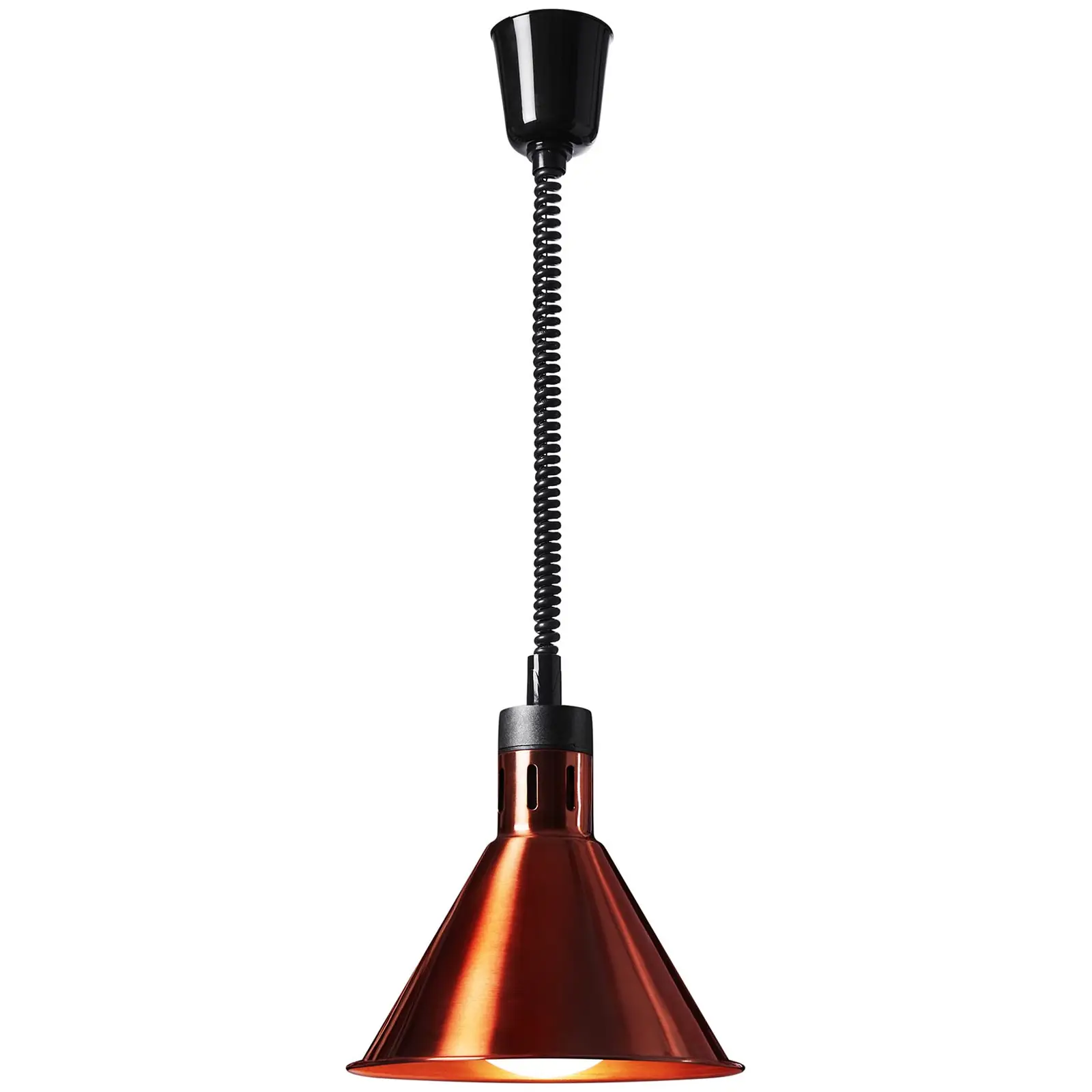 Lampa grzewcza do potraw - kolor miedzi - 27 x 27 x 31 cm - Royal Catering - stal - regulowana wysokość