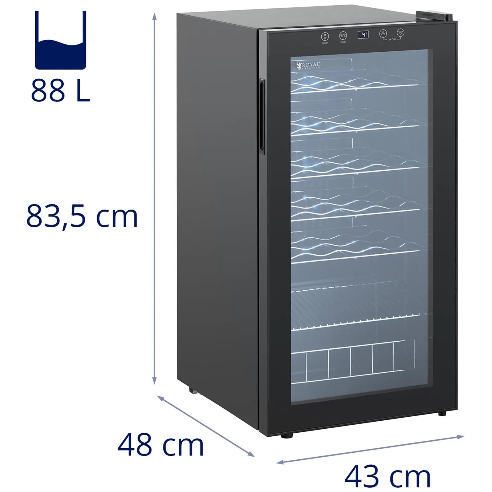 Cave à vin - 88 l - Royal Catering - Acier peint par poudrage (CEA (consommation énergétique annuelle) [kWh]: 139)