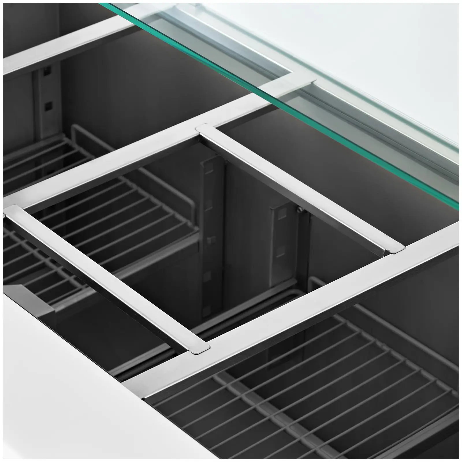 Saladeta - se skleněnou nástavbou- Royal Catering - 368 l - pro 8 GN nádob - 137 x 137 cm (Objem: 368 l)