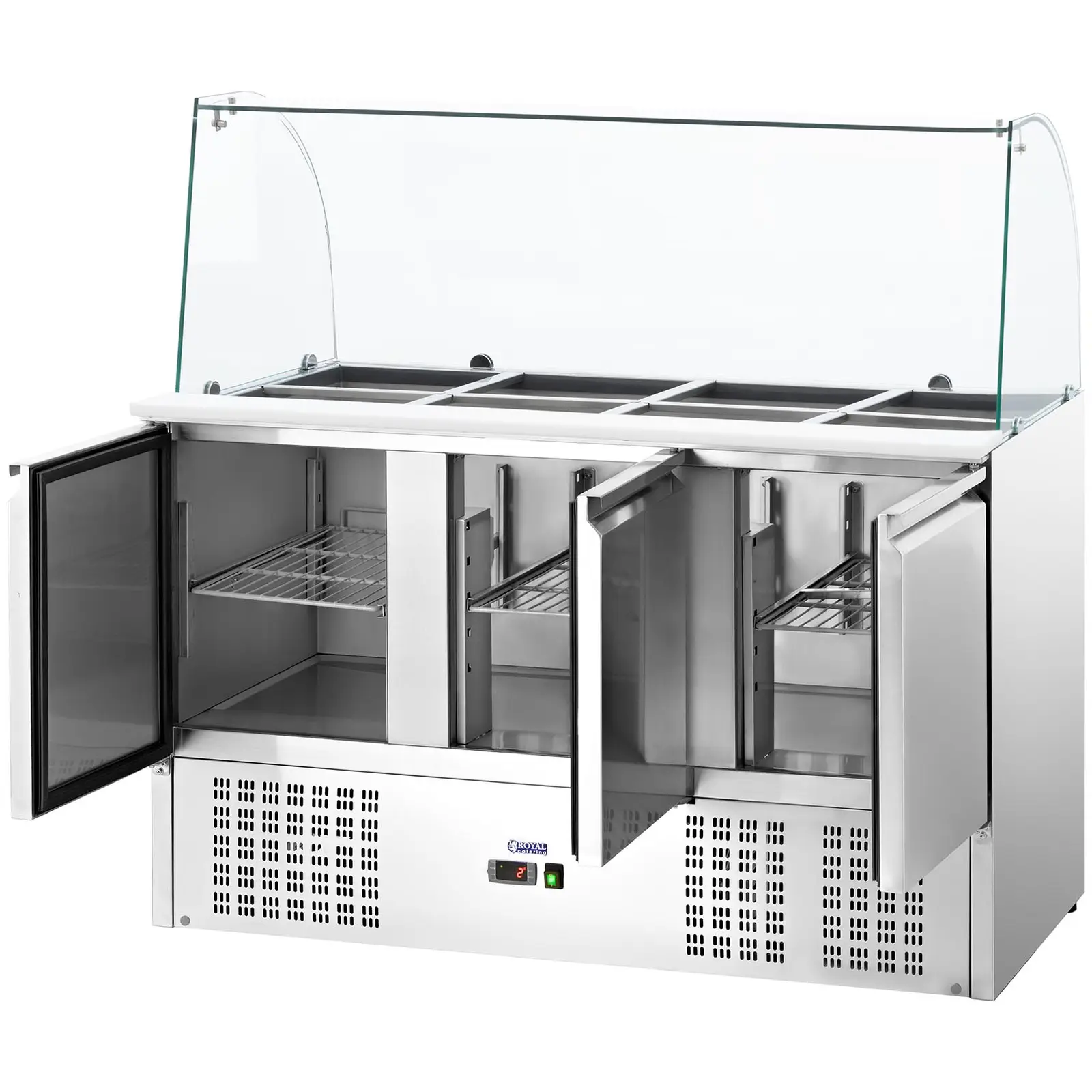 Saladeta - se skleněnou nástavbou- Royal Catering - 368 l - pro 8 GN nádob - 137 x 137 cm (Emitovaný hluk: 42 dB)