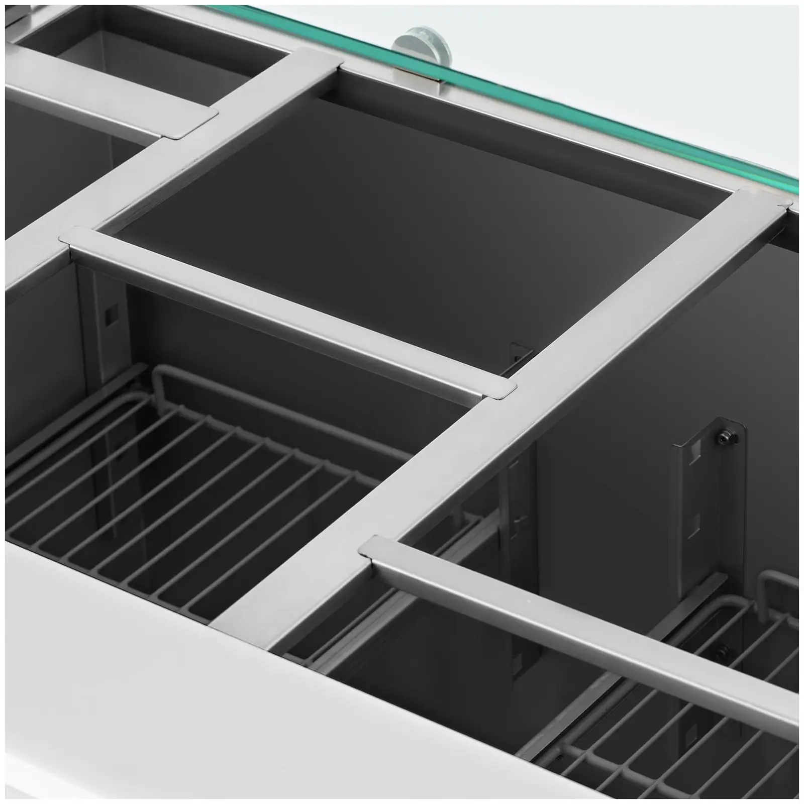 Saladeta - se skleněnou nástavbou - Royal Catering - 240 l - pro 7 GN nádob - 90 x 70 cm (Akustický výkon: 42 dB)