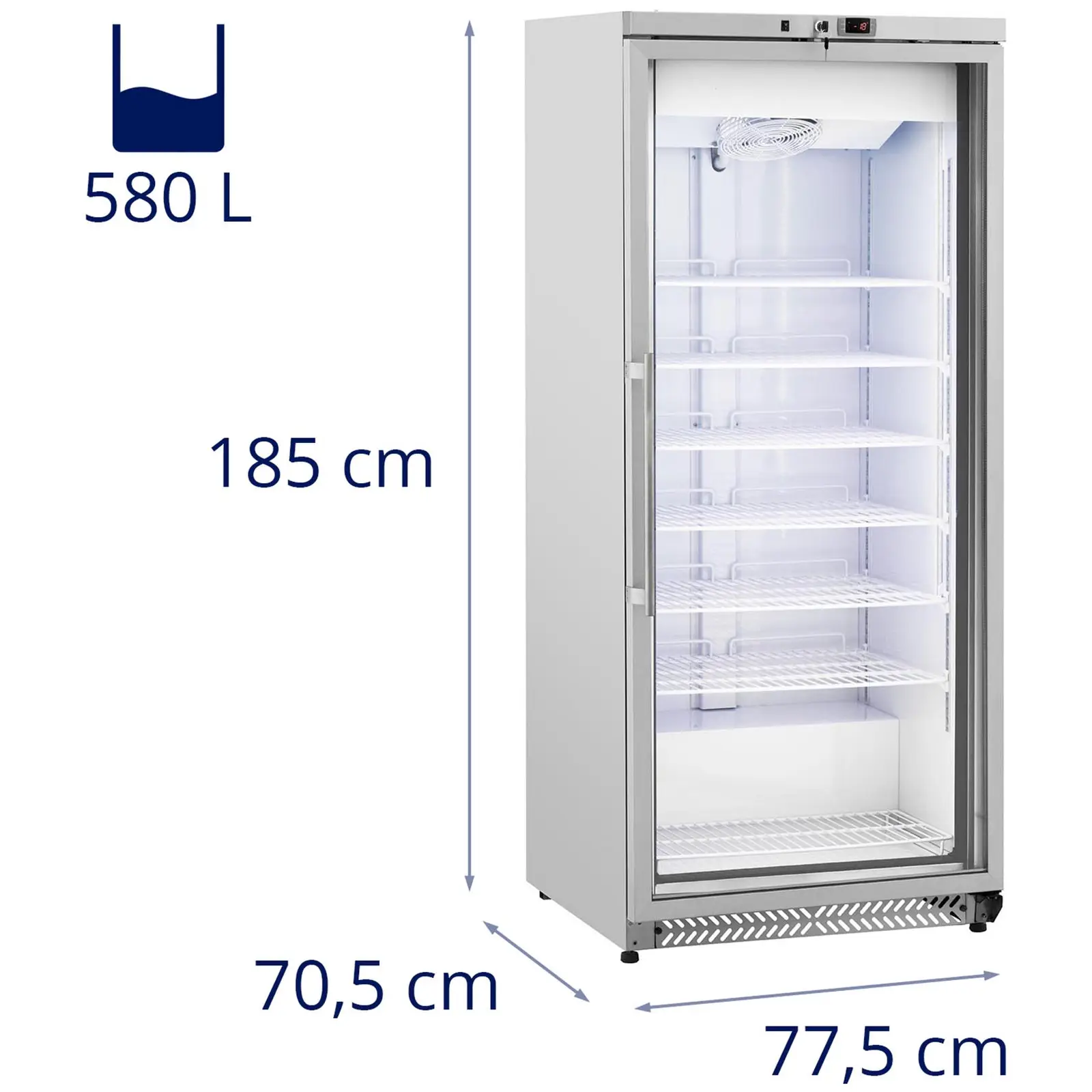 Ocasión Congelador - 580 L - Royal Catering - puerta de vidrio - plateado - refrigerante R290