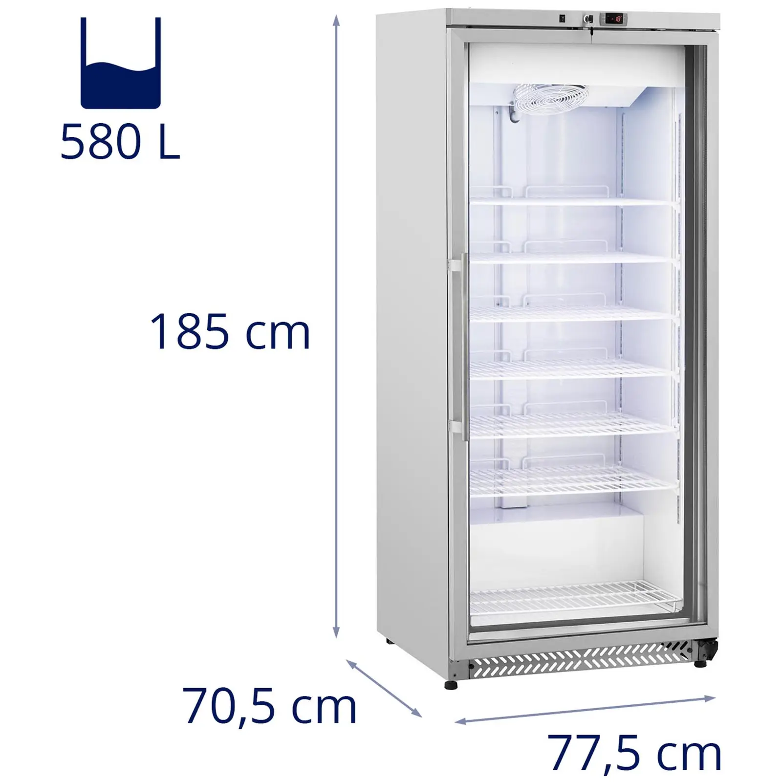 B-Ware Gefrierschrank - 580 L - Royal Catering - Glastür - Silbern - Kältemittel R290