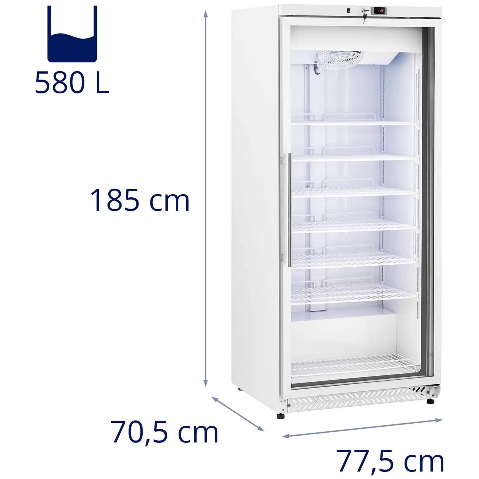 Freezer - 580 L - Royal Catering - glass door - Silver - refrigerant R290