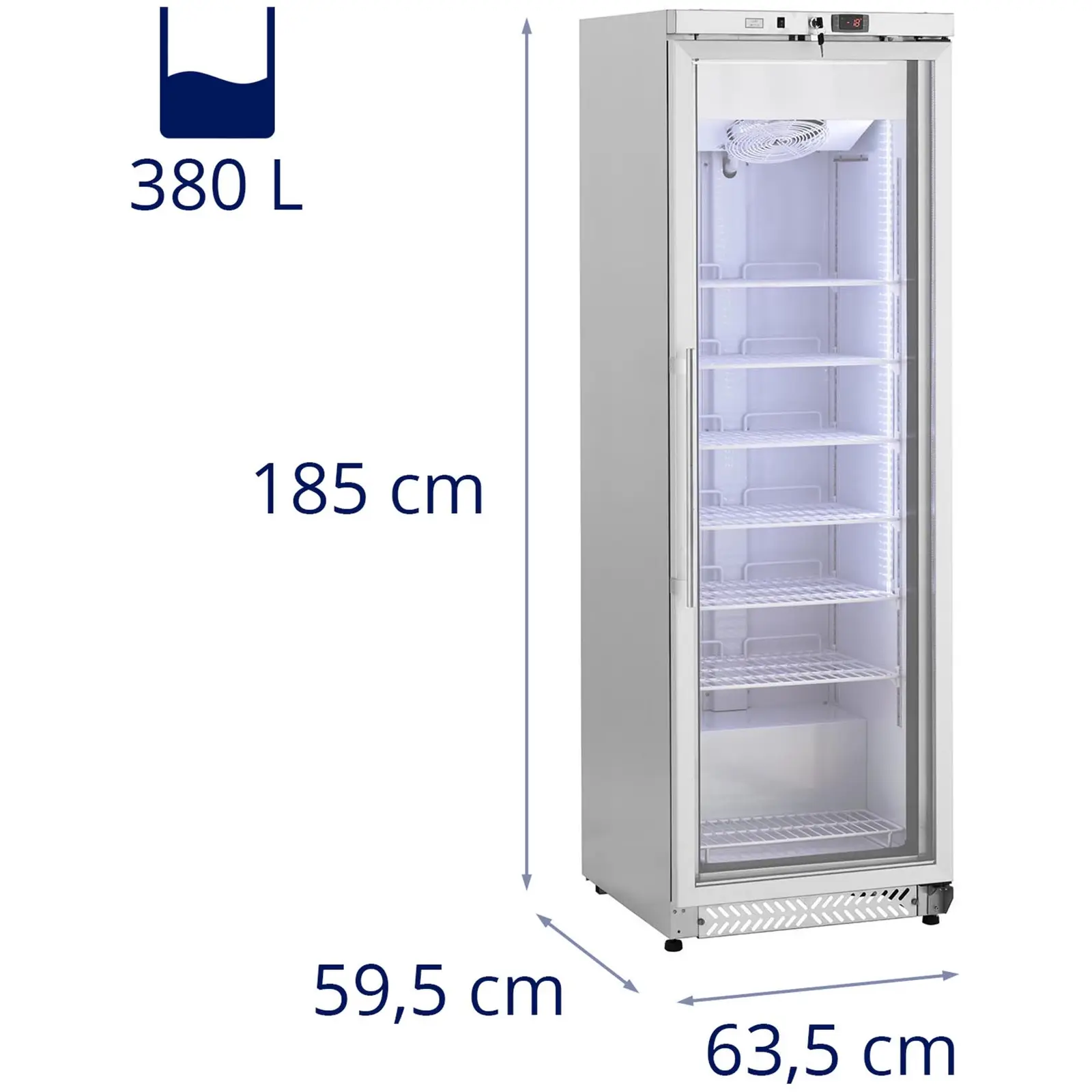 Occasion Congélateur armoire - 380 l - Royal Catering - Porte en verre - Argent - Réfrigérant R290