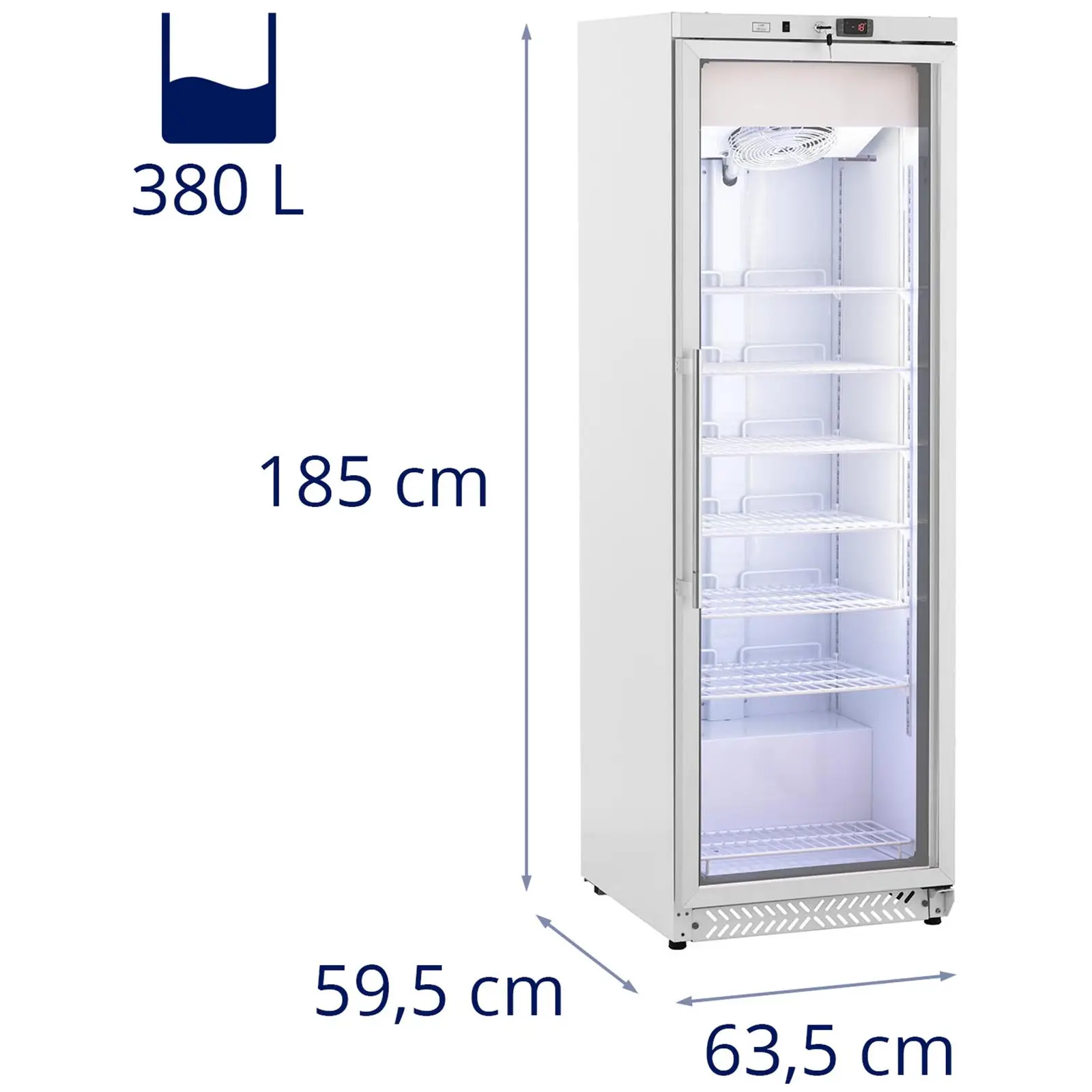 Mraznička - 380 l - Royal Catering - sklenené dvierka - biela - chladivo R290