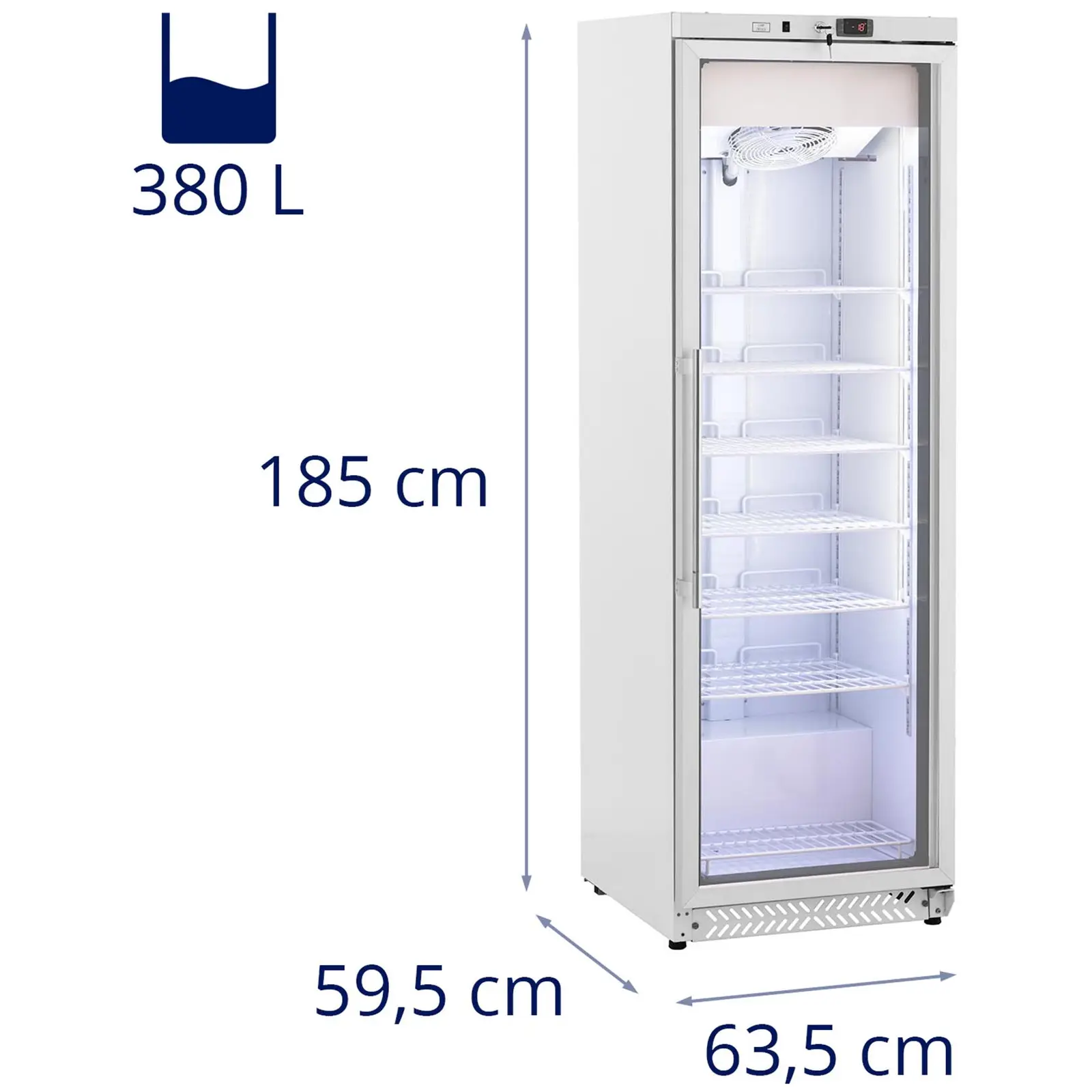 Ocasión Congelador - 380 L - Royal Catering - puerta de vidrio - blanco - refrigerante R290