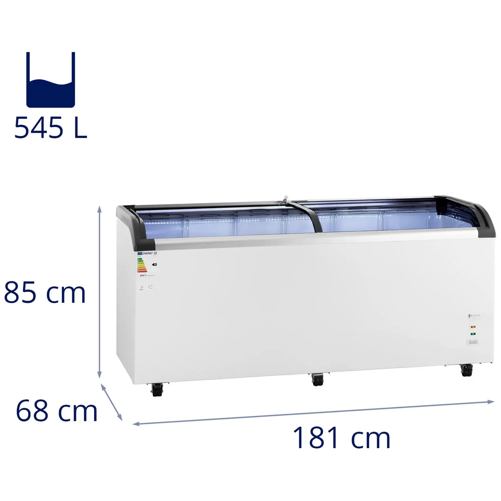 Pultový mrazák - 545 l - Royal Catering - skleněné dveře (Napětí [V]: 230)