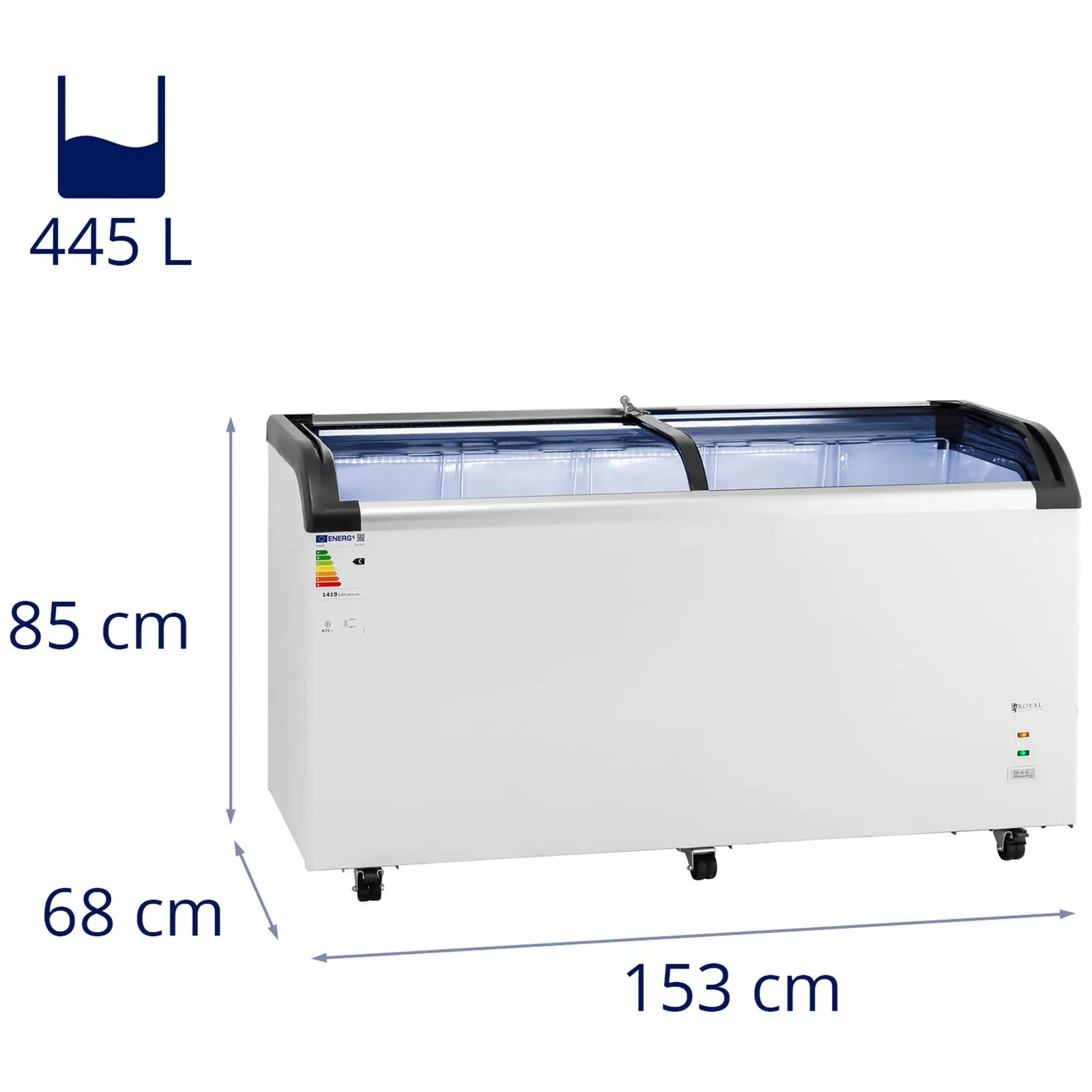 Pultový mrazák - 445 l - Royal Catering - skleněné dveře (Napětí [V]: 230)
