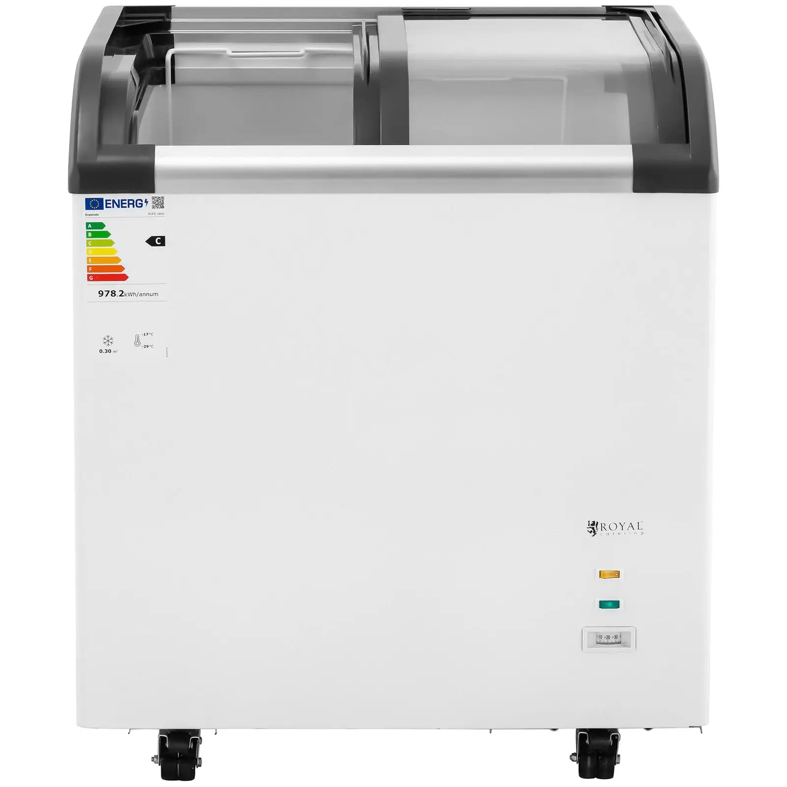 Congélateur coffre - 180 l - Royal Catering - Portes vitrées (CEA (consommation énergétique annuelle) [kWh]: 957)