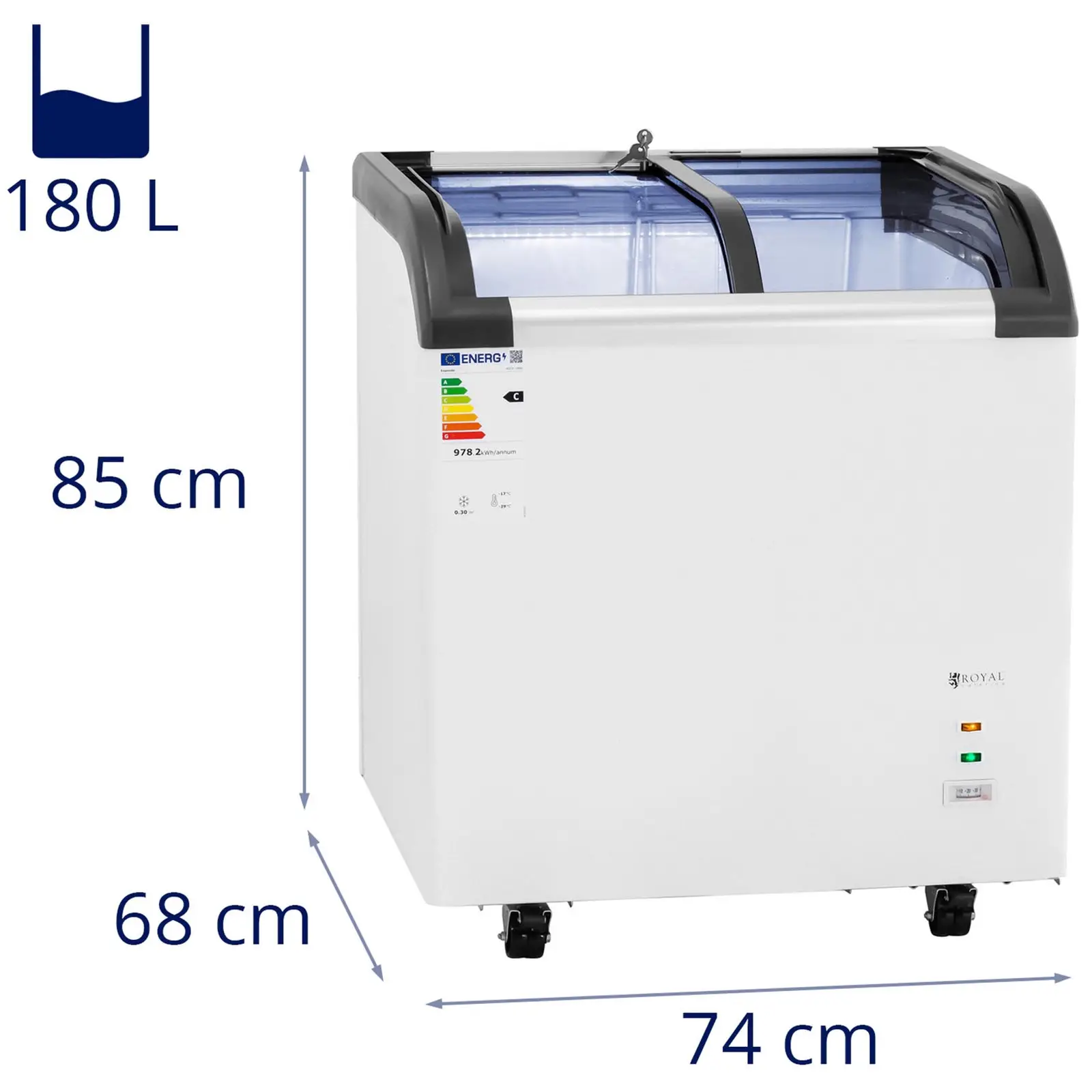 Congélateur coffre - 180 l - Royal Catering - Portes vitrées (Tension [V]: 230)