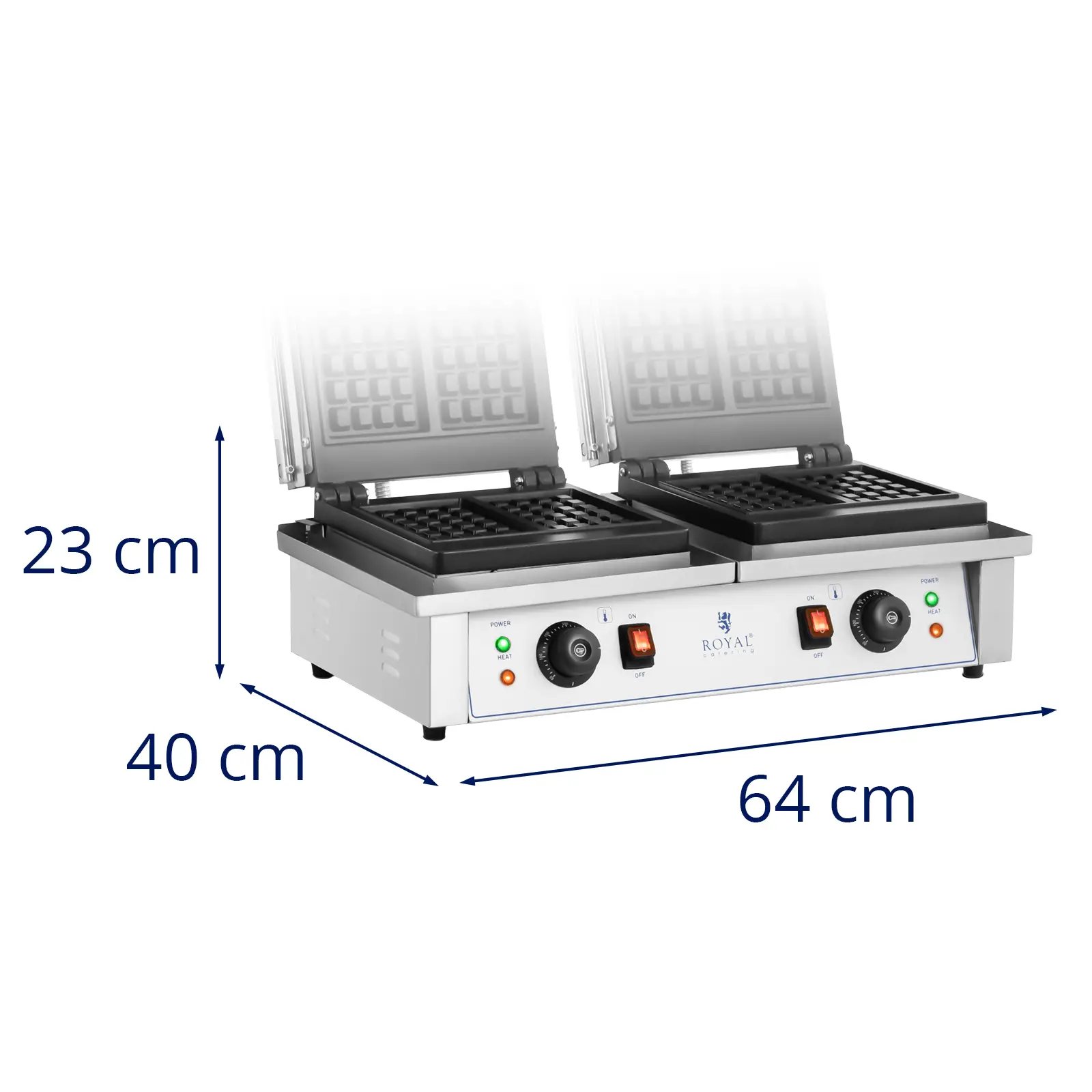 Vaflovač – dvojitý - belgické vafle – Royal Catering – 2 x 2,000 W (Rozměry vafle [mm]: 3)