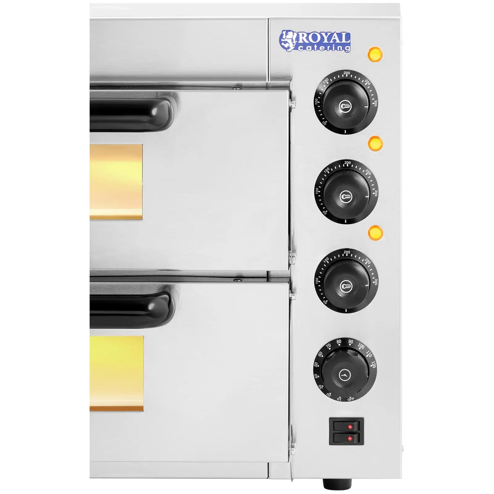 Pizzasütő kemence - 2 kamra - Royal Catering - 3,000 W - Ø 36 cm  (Időzítő: Igen)
