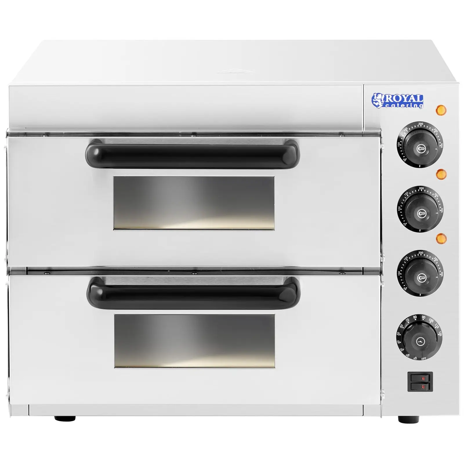Pizzasütő kemence - 2 kamra - Royal Catering - 3,000 W - Ø 36 cm  (Méretek (HxSzéxMa): 56 x 56 x 44 cm)