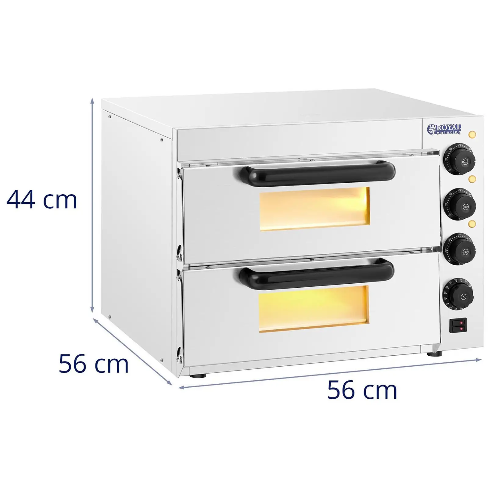 Pizzasütő kemence - 2 kamra - Royal Catering - 3,000 W - Ø 36 cm  (Súly: 29 kg)
