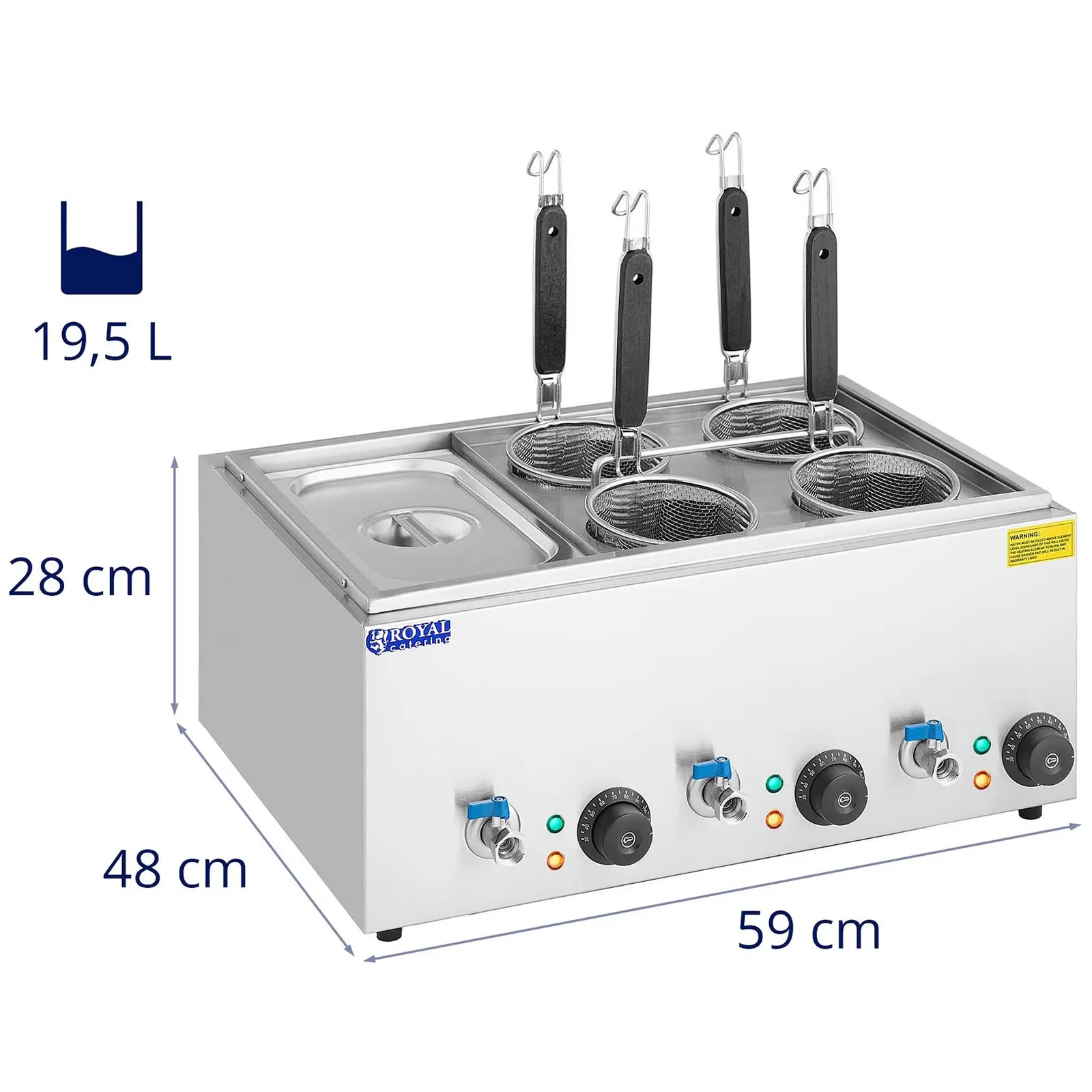 Kuhalnik za testenine s 4 košarami in posodami GN 1/3 - temperatura: 30 - 110 °C