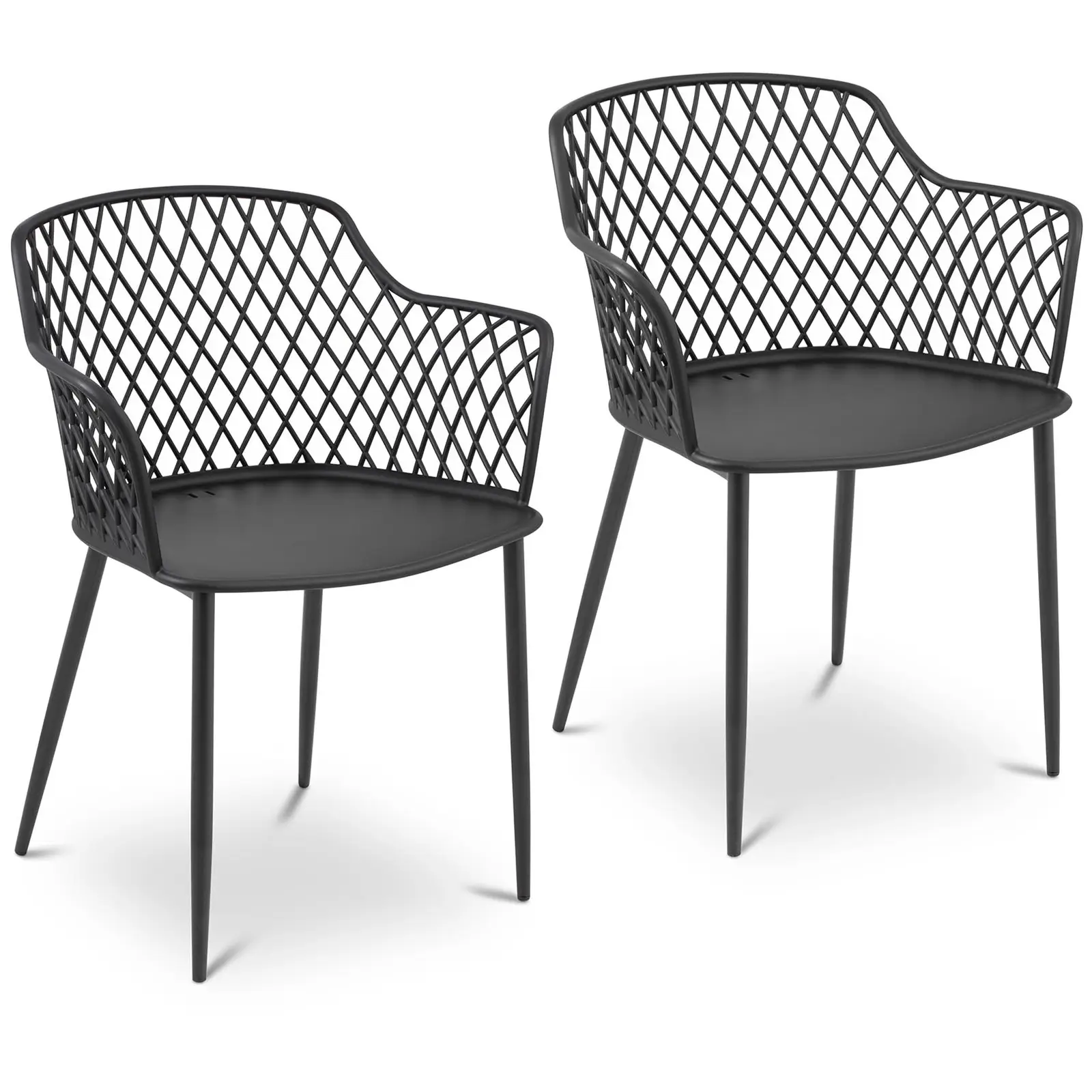 Factory second Chair - set of 2 - Royal Catering - up to 150 kg - backrest with diamond pattern - armrests - black