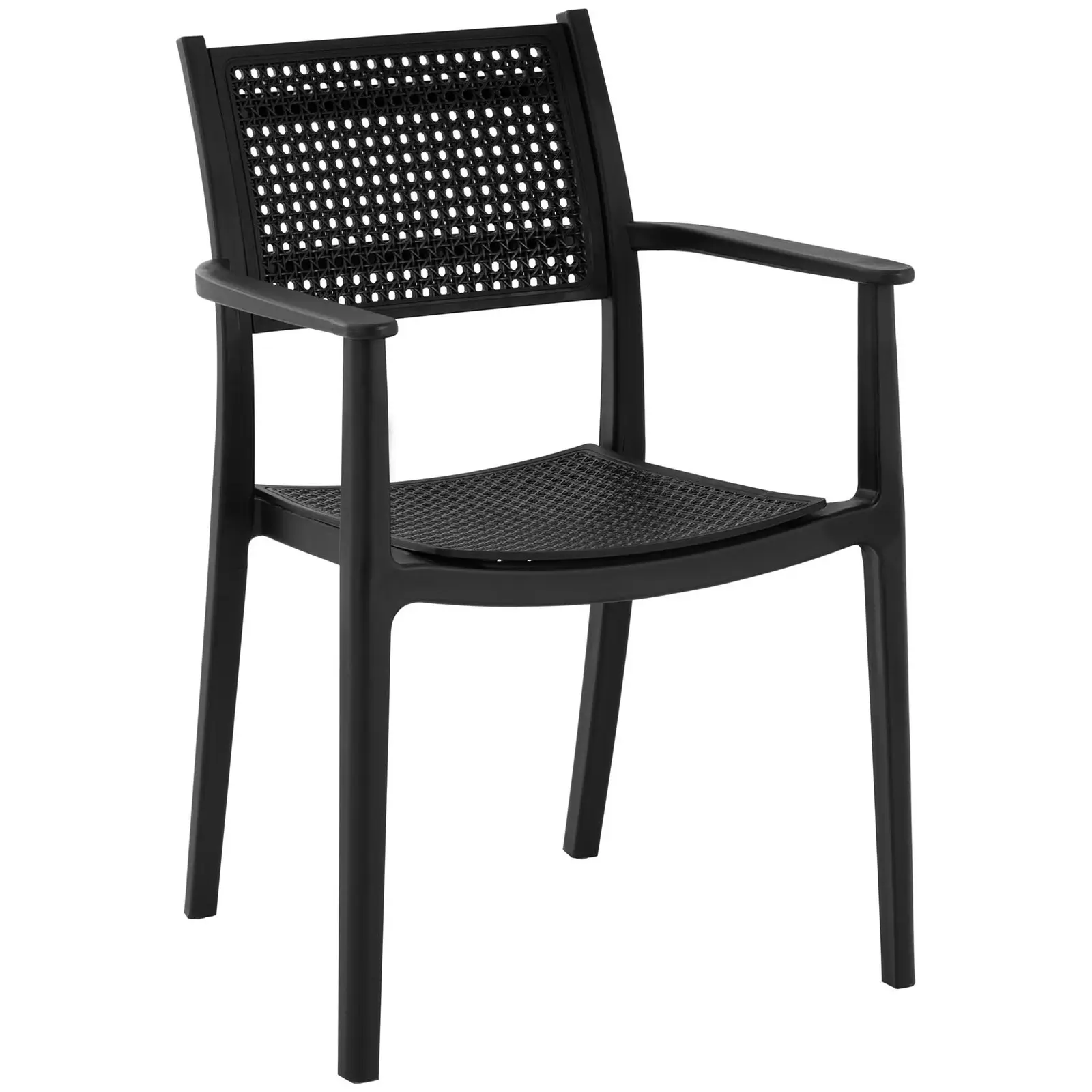 Silla - set de 4 - Royal Catering - hasta 150 kg - respaldo trenzado - reposabrazos - negro