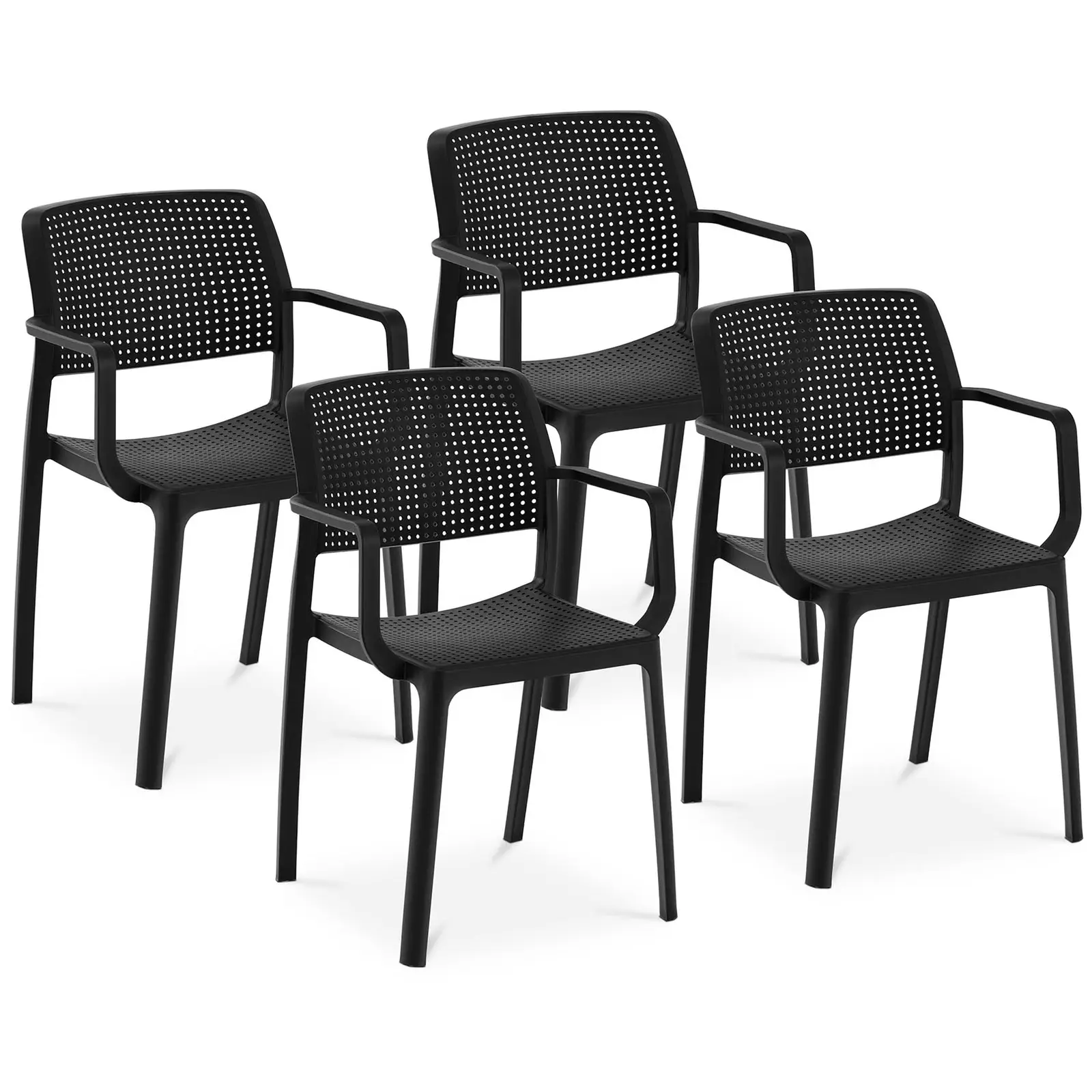 Židle – sada 4 ks – – do 150 kg – opěradlo se vzduchovými otvory – loketní opěrka – černá barva - Konferenční židle Royal Catering